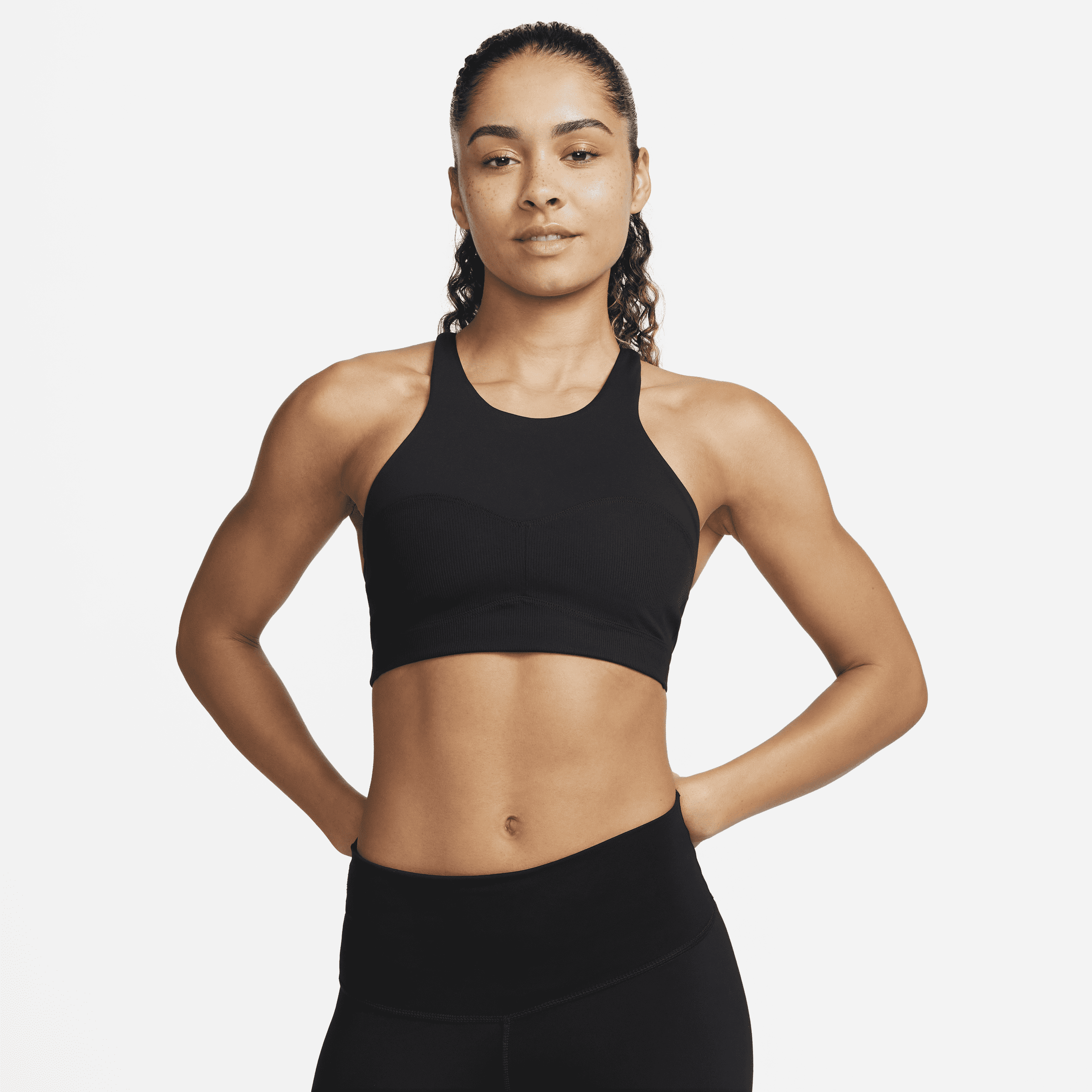 Damski prążkowany stanik sportowy zapewniający średnie wsparcie Nike Yoga Alate Curve - Czerń