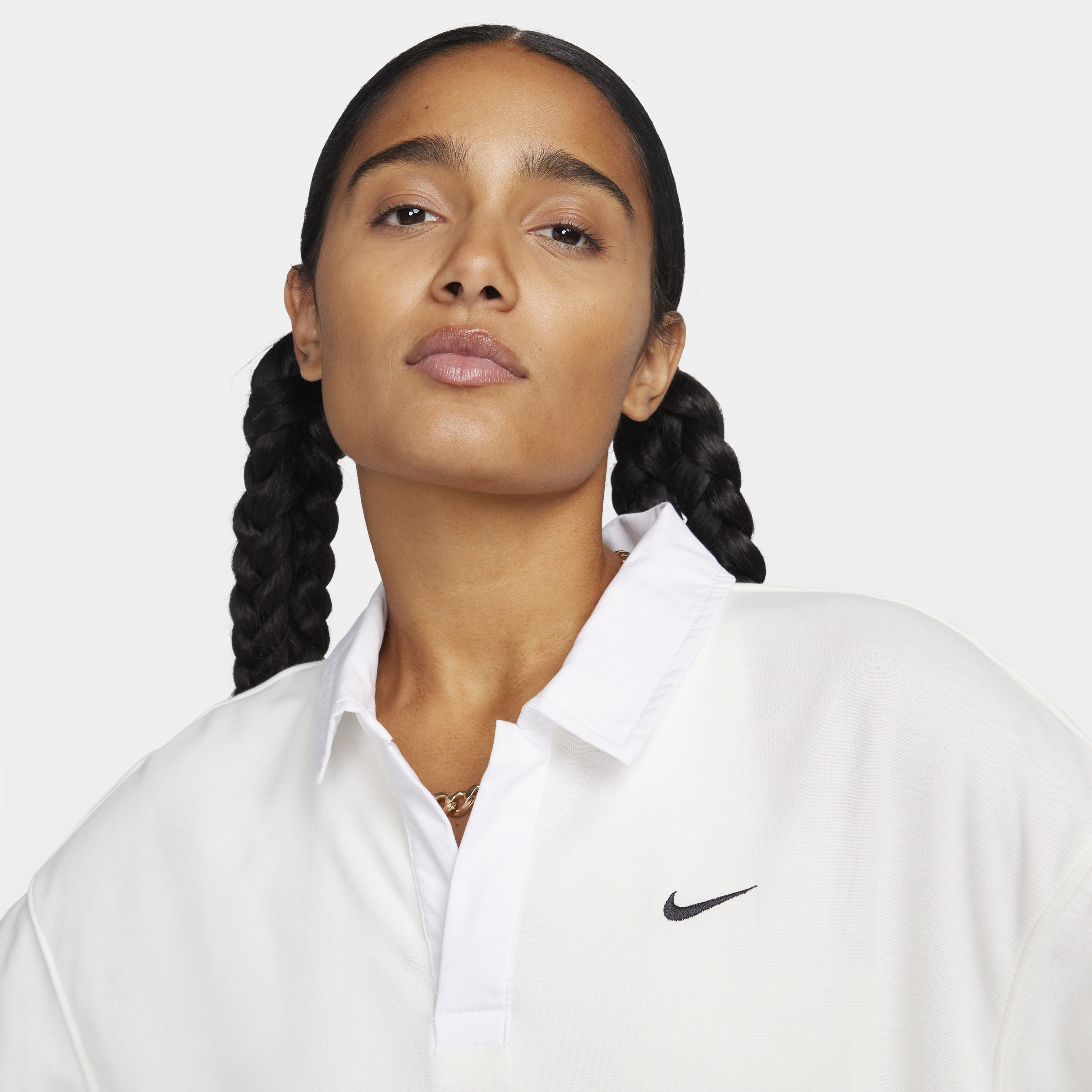 Nike Sportswear Essential oversized polo met lange mouwen voor dames Wit