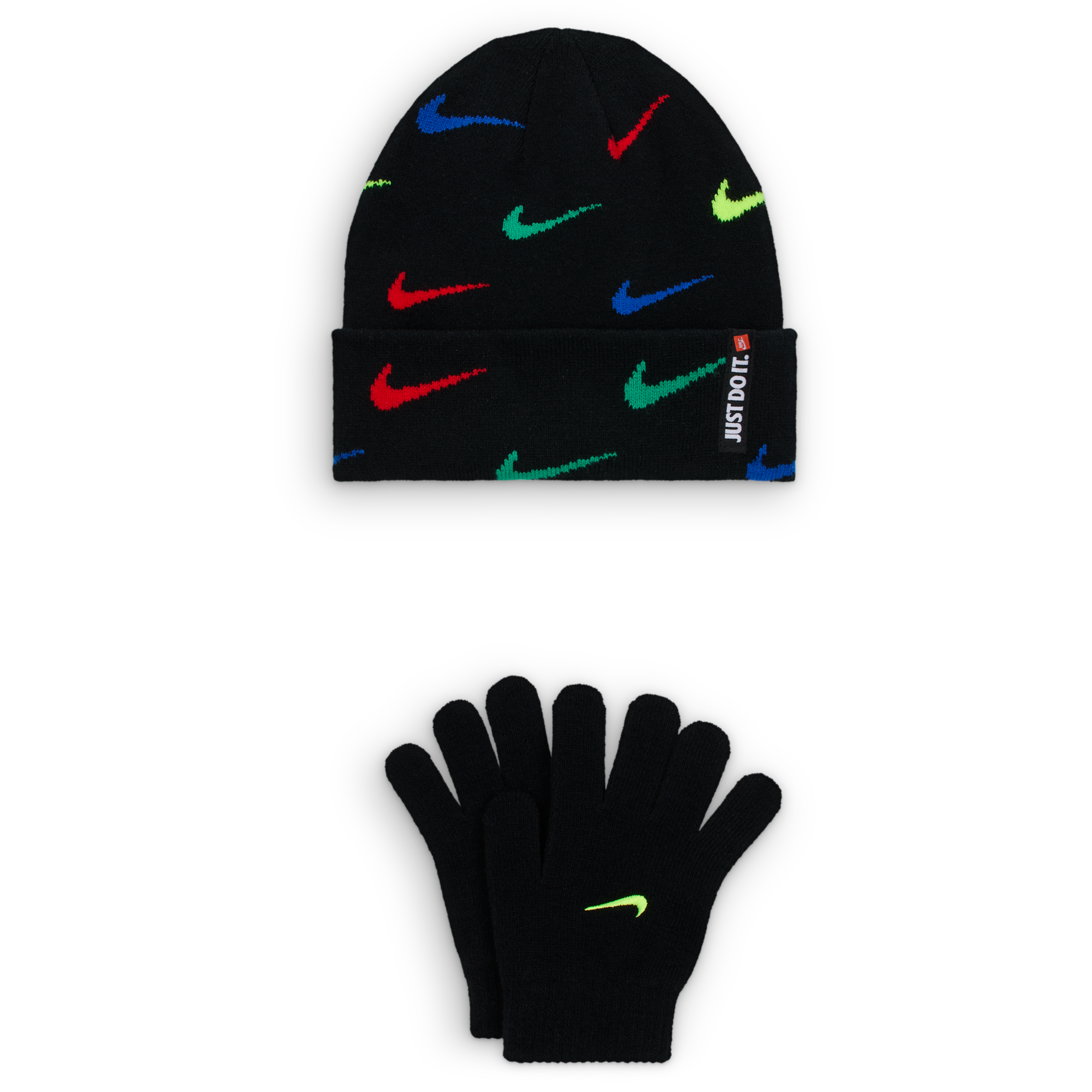 Nike Swoosh Repeat Beanie and Gloves Set voor kids Zwart
