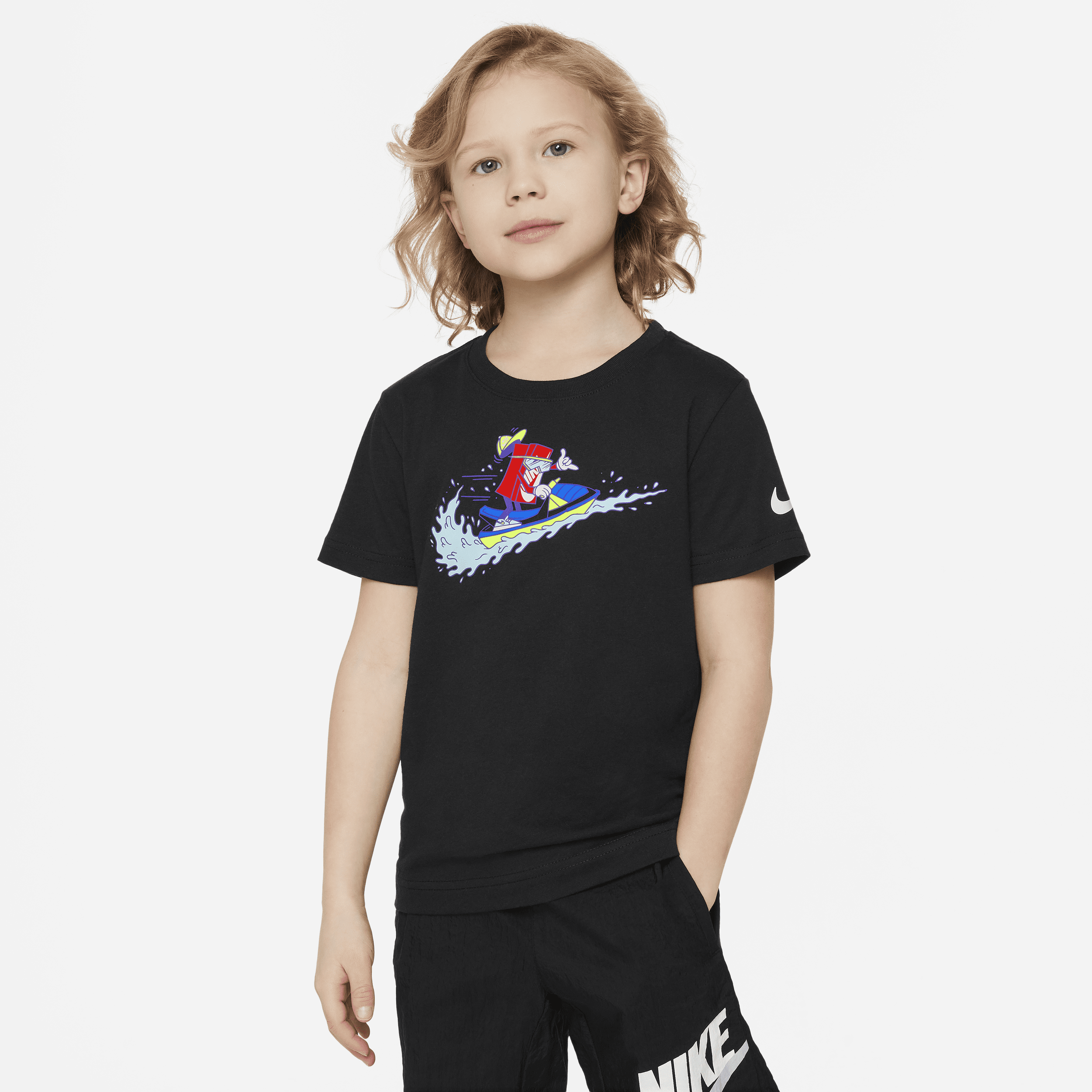 Nike T-shirt met recht design en jetski-graphic voor kleuters Zwart