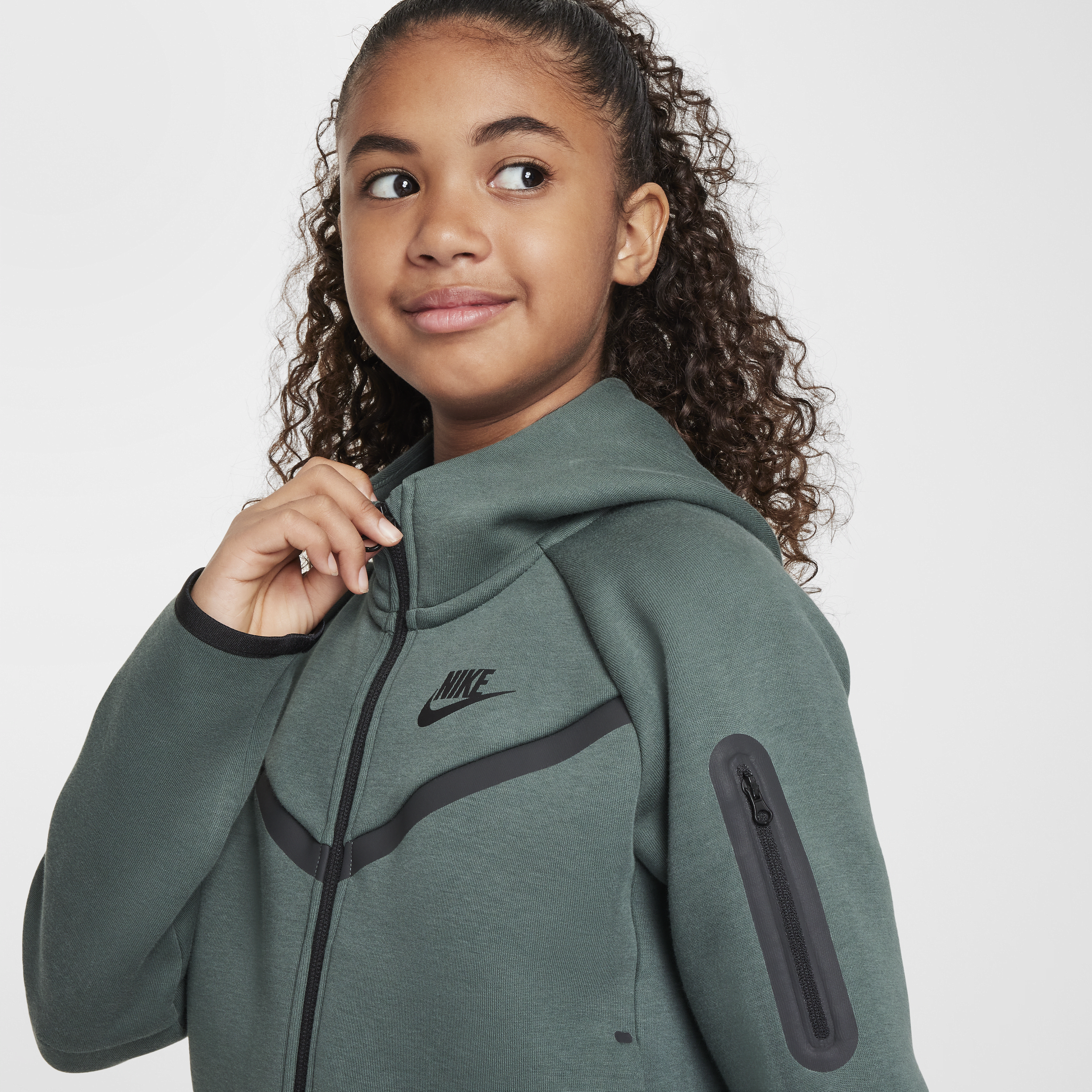 Sweat à capuche et zip Nike Sportswear Tech Fleece pour ado (fille) - Vert