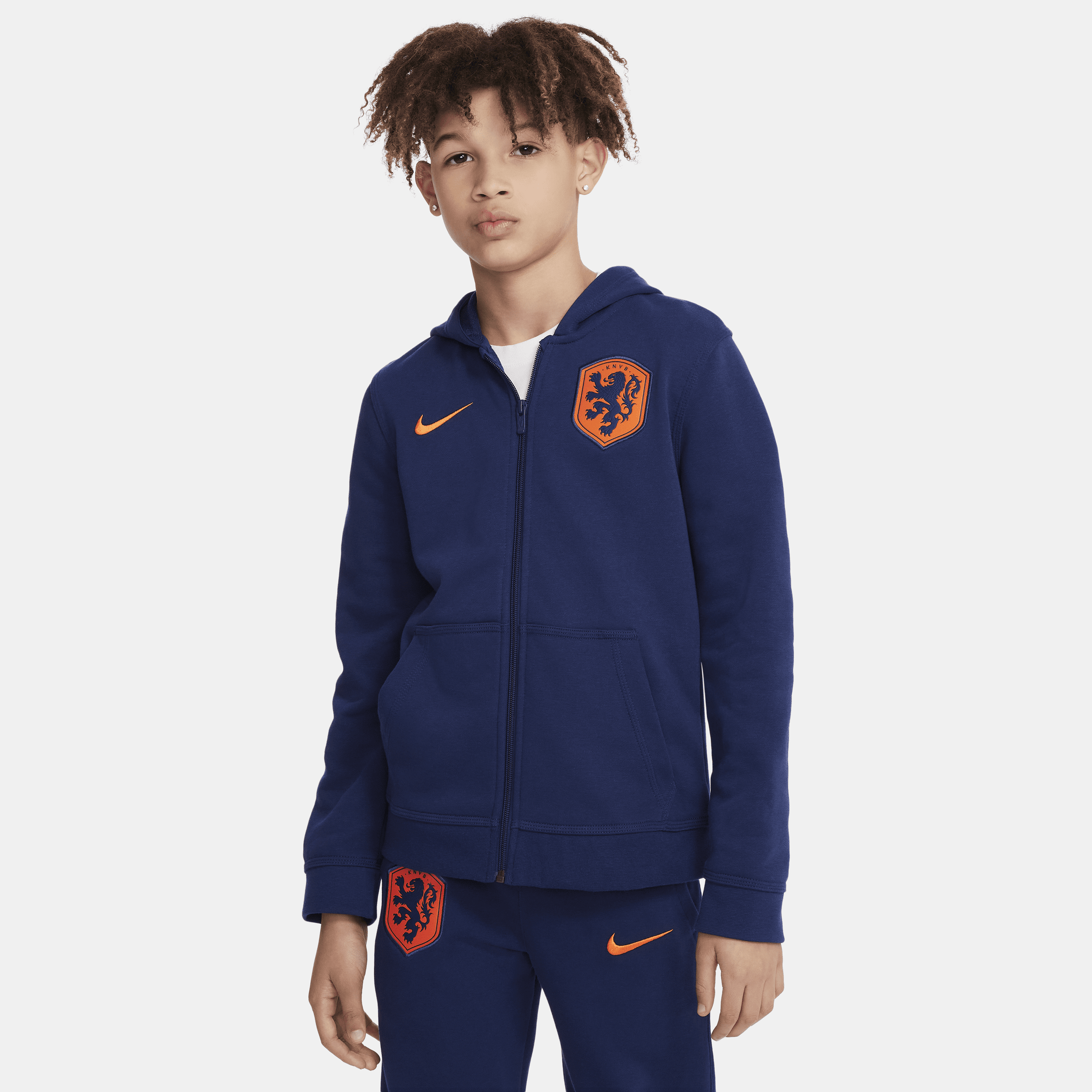 Nike Nederland hoodie van sweatstof met rits over de hele lengte voor jongens Blauw
