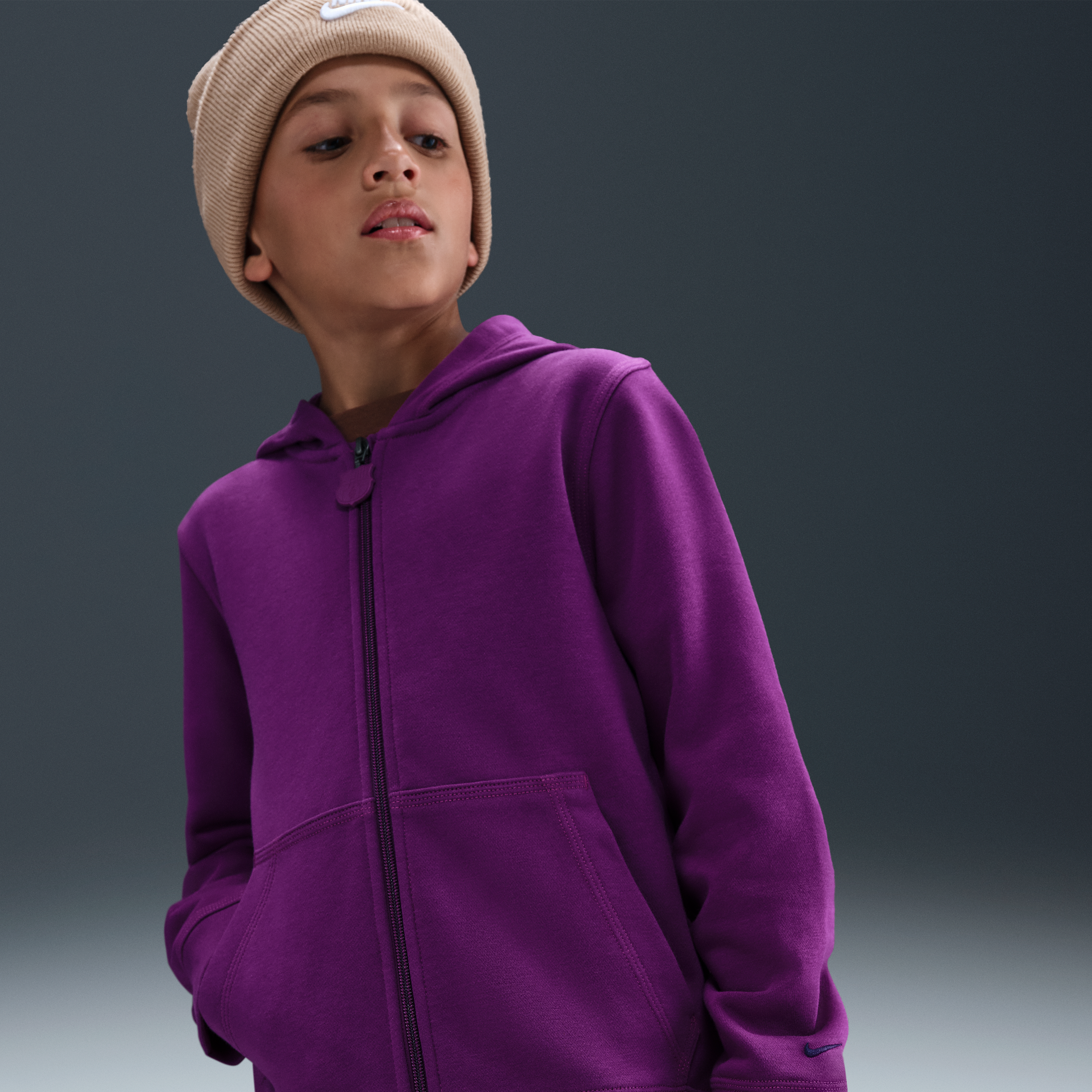Nike FC Barcelona Club  voetbalhoodie met rits over de hele lengte voor jongens - Paars