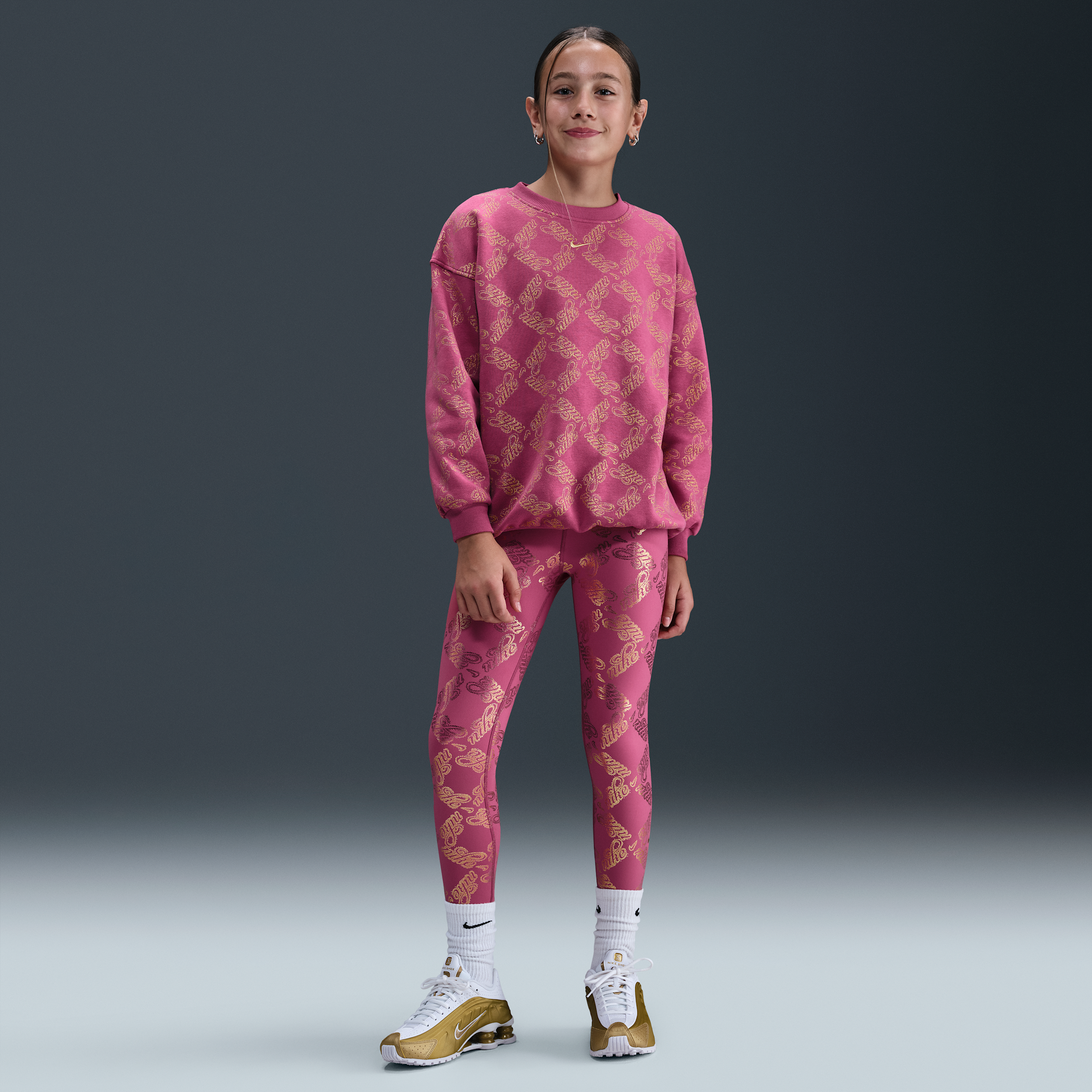 Nike One Older Kids (Girls) Dri-FIT Printed Leggings - Purple - Polyester