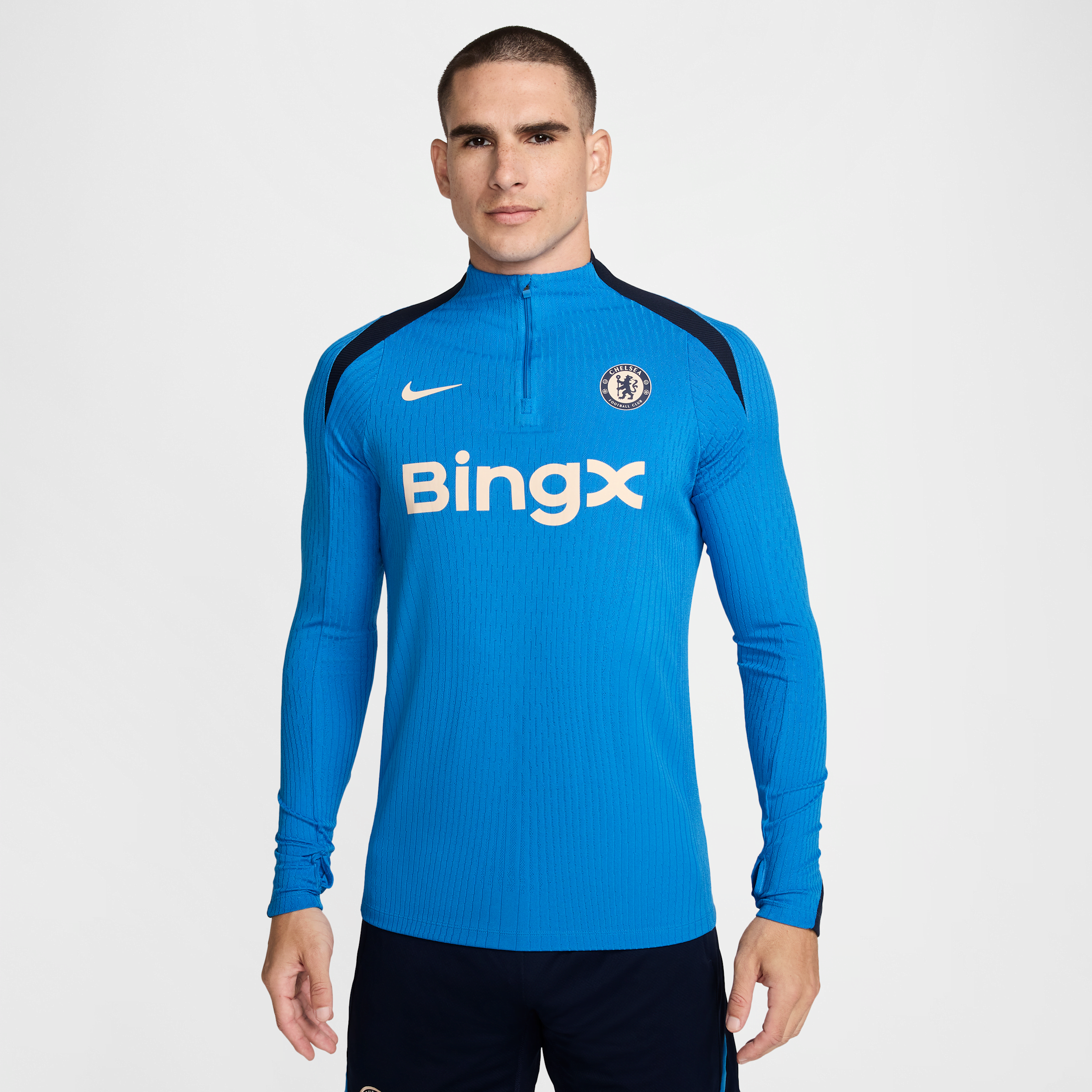 Haut d'entraînement de foot en maille Nike Dri-FIT ADV Chelsea FC Strike Elite pour homme - Bleu