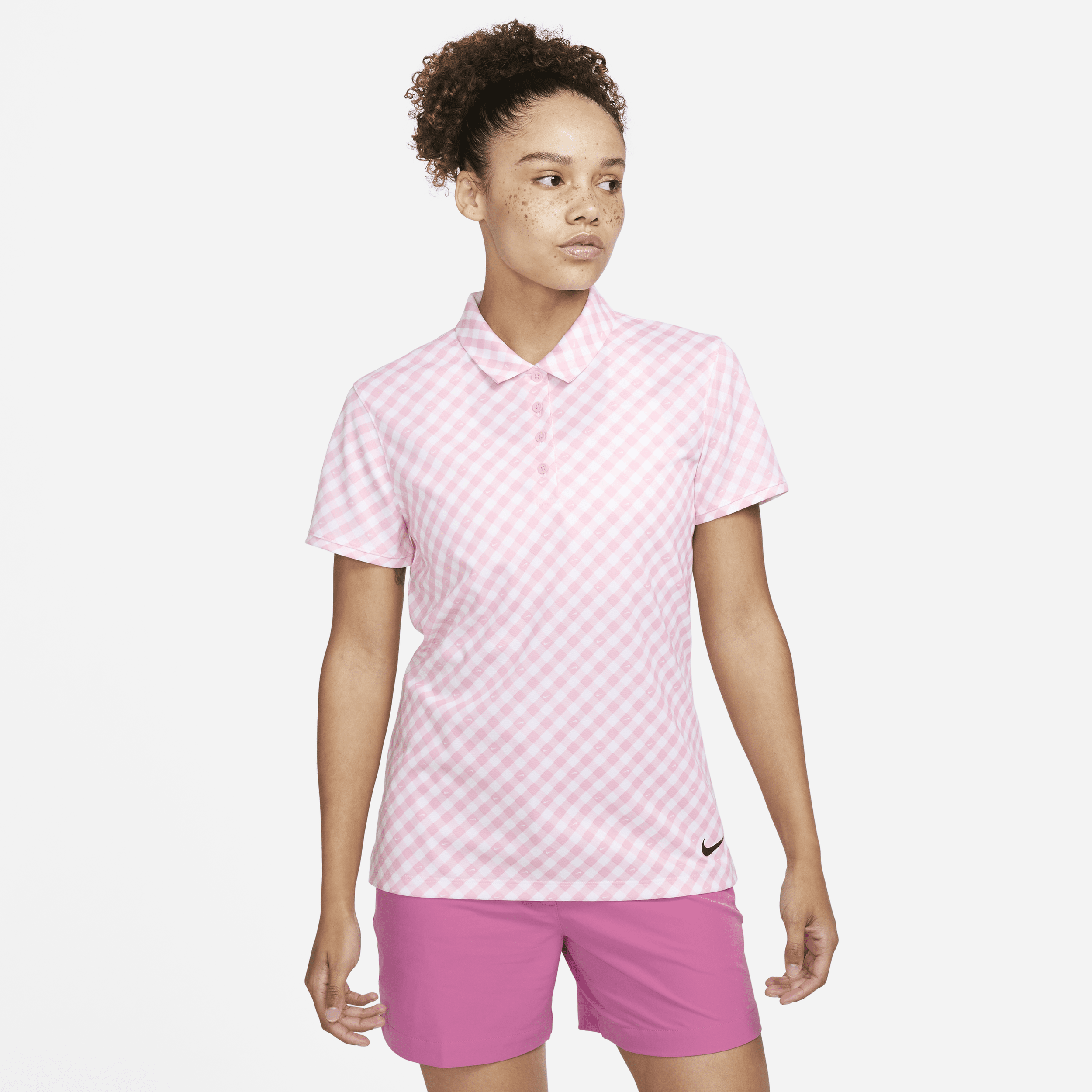 Kortærmet Nike Dri-Fit Victory-Golfpolo Med Print Til Kvinder - Pink