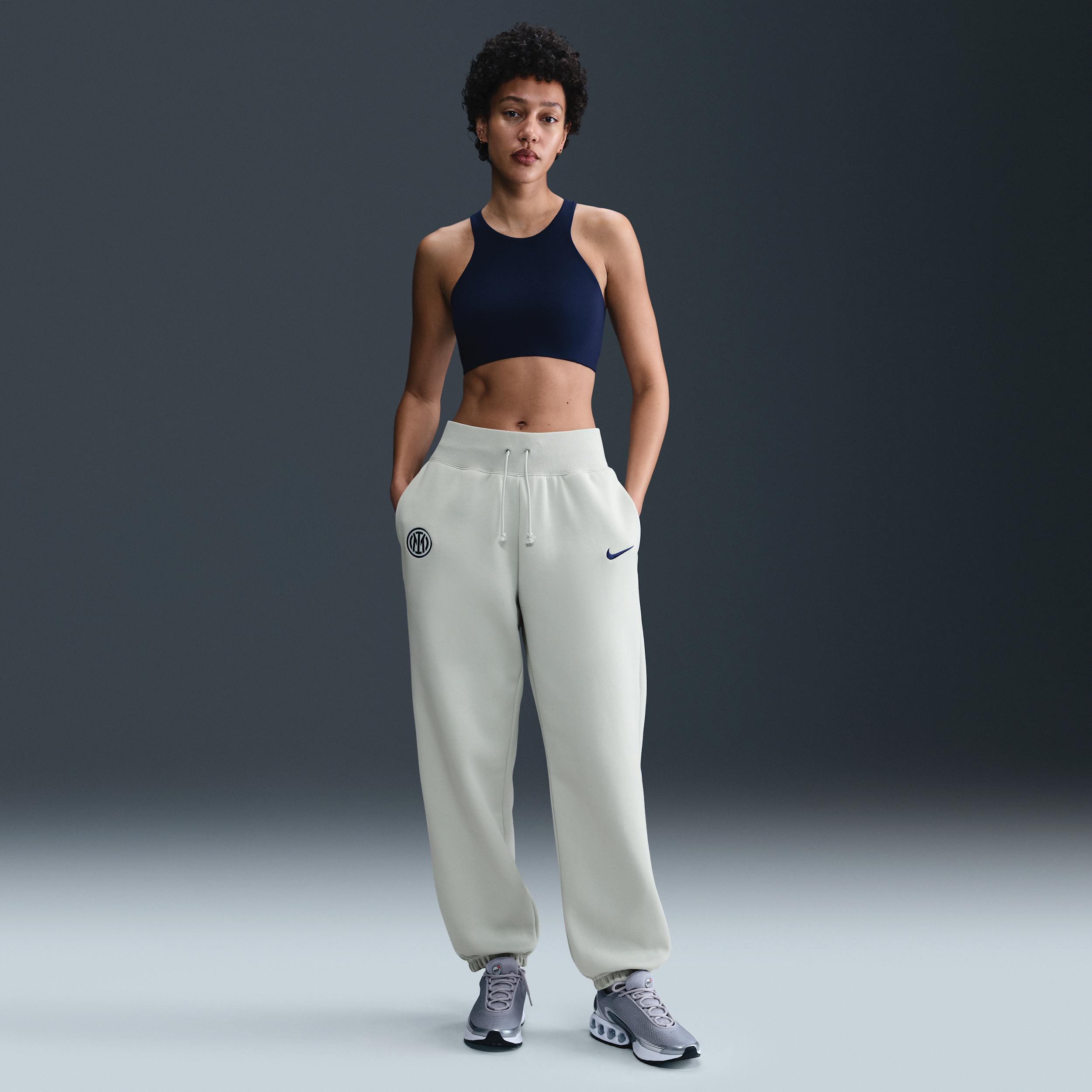 Inter Milan Phoenix Fleece Womens Nike Football High-Waisted Oversized Pants - Grey - Cotton/Polyester