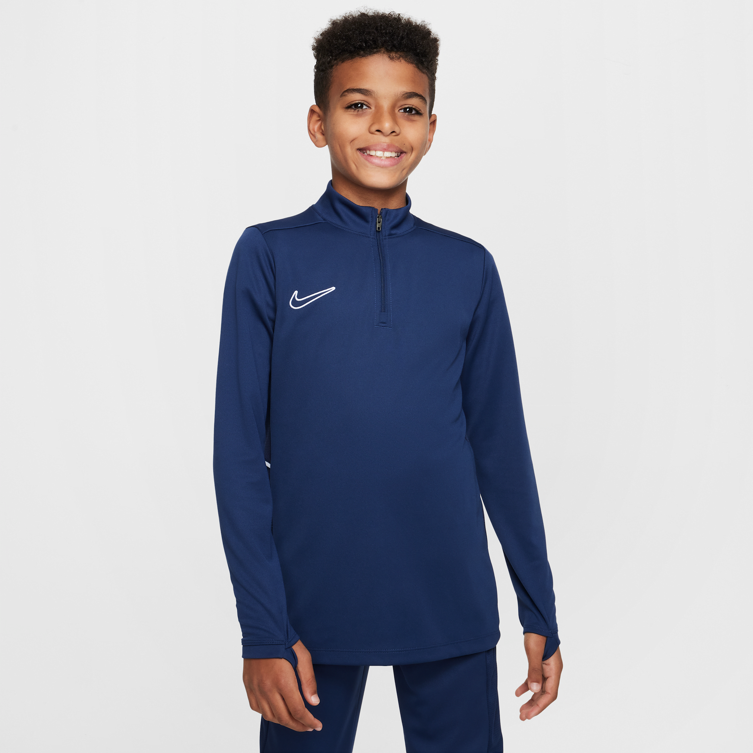 Nike Academy Older Kids' Dri-FIT Long-Sleeve 1/4-Zip Football Drill Top - Blue - Polyester - 50% Recycled Polyester