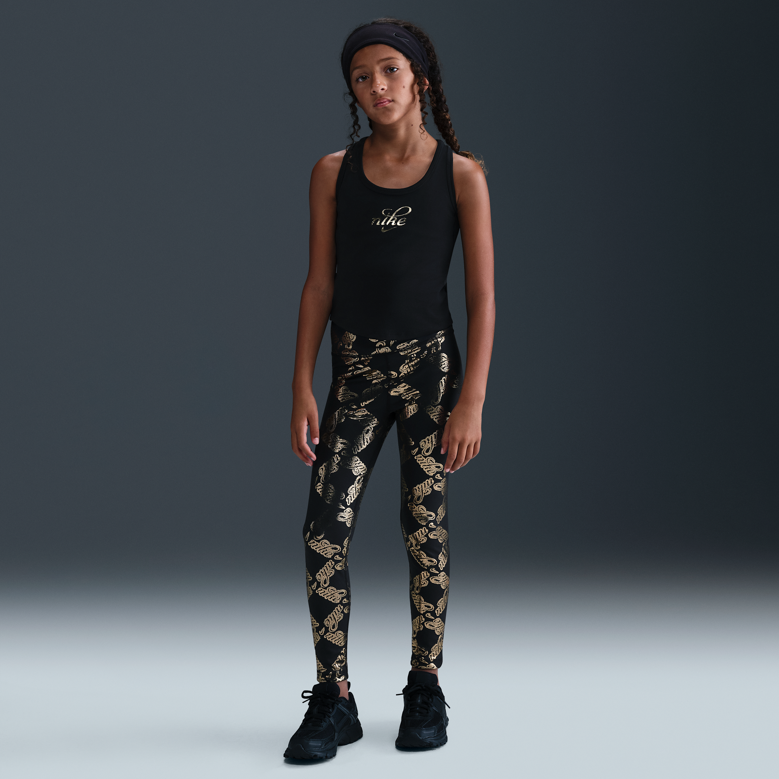 Nike One Older Kids (Girls) Dri-FIT Printed Leggings - Black - Polyester