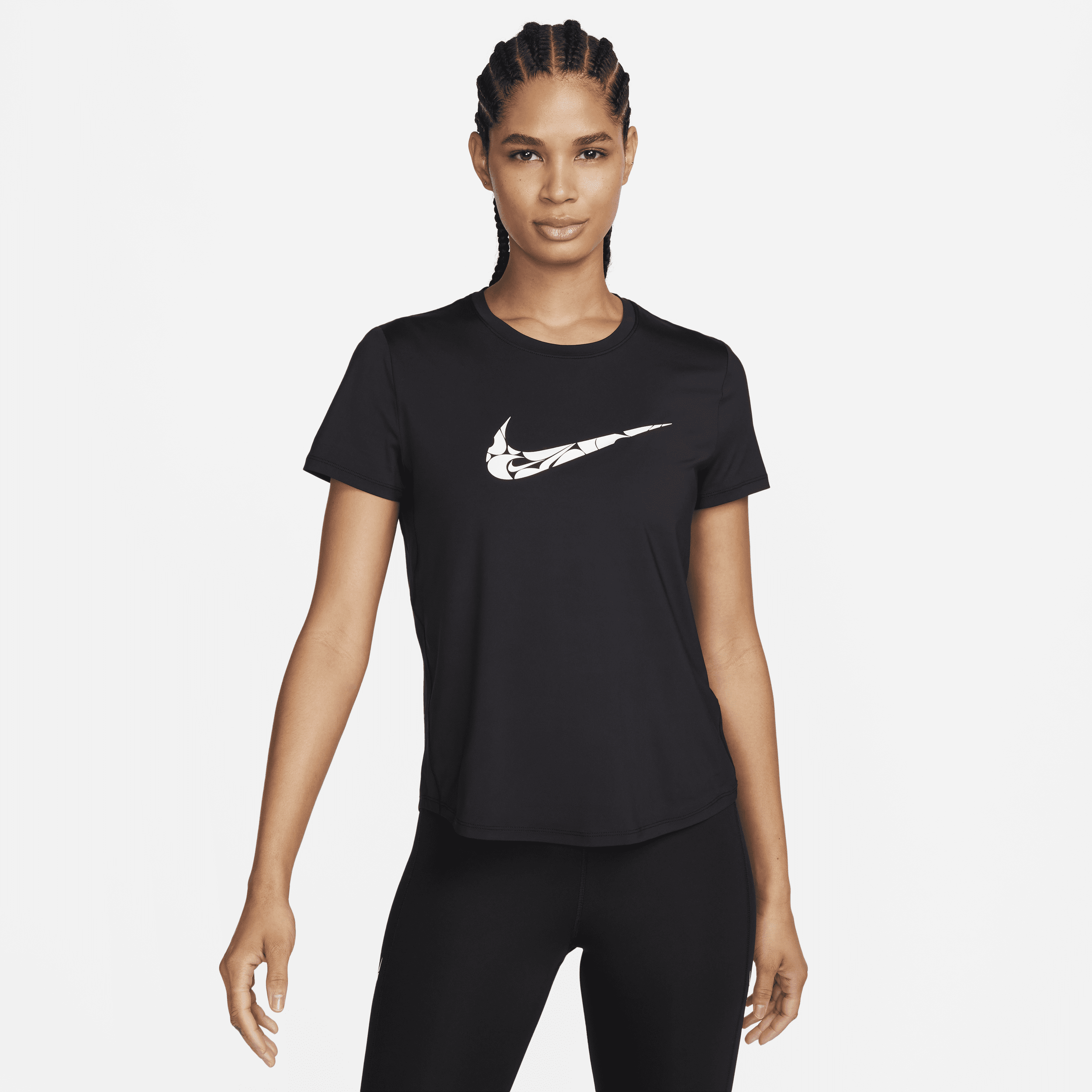 Nike One Swoosh Dri-FIT hardlooptop met korte mouwen voor dames Zwart