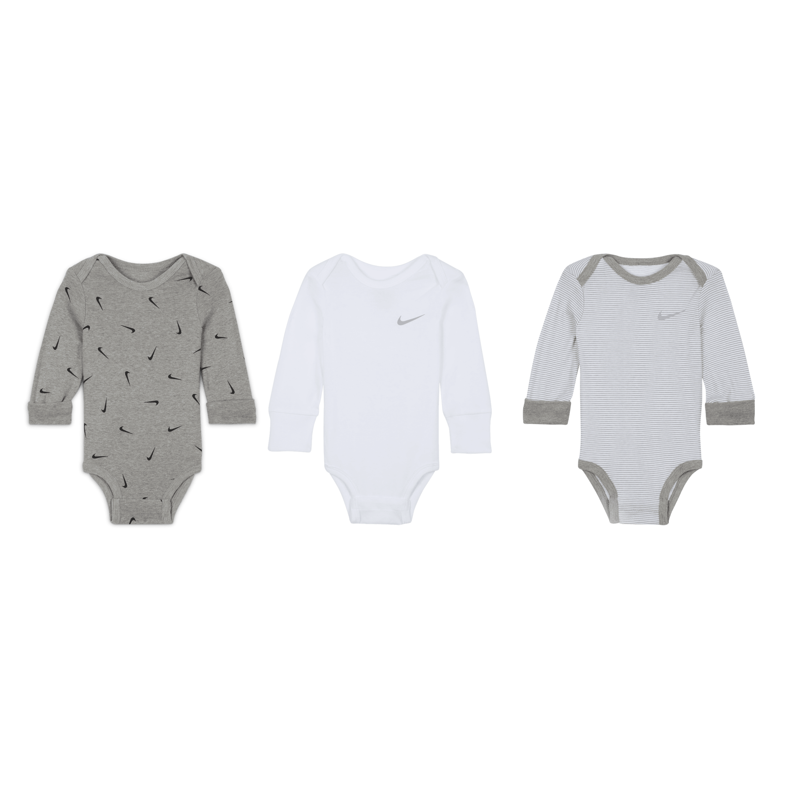 Lot de trois bodys à manches longues Nike Baby Essentials pour bébé - Gris