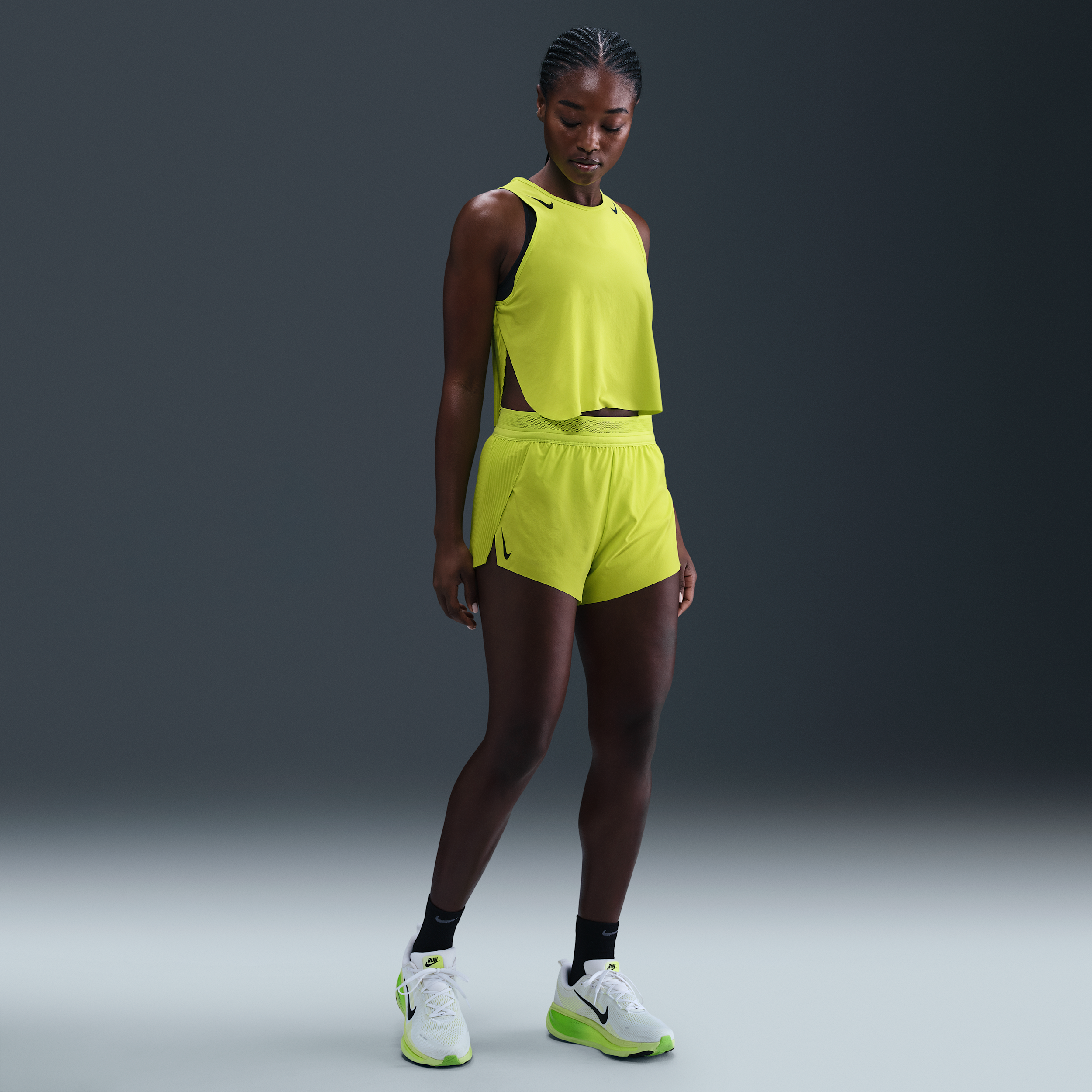 Nike AeroSwift Womens Dri-FIT ADV Mid-Rise 7.5cm (approx.) Brief-Lined Running Shorts - Green - Polyester/Elastane