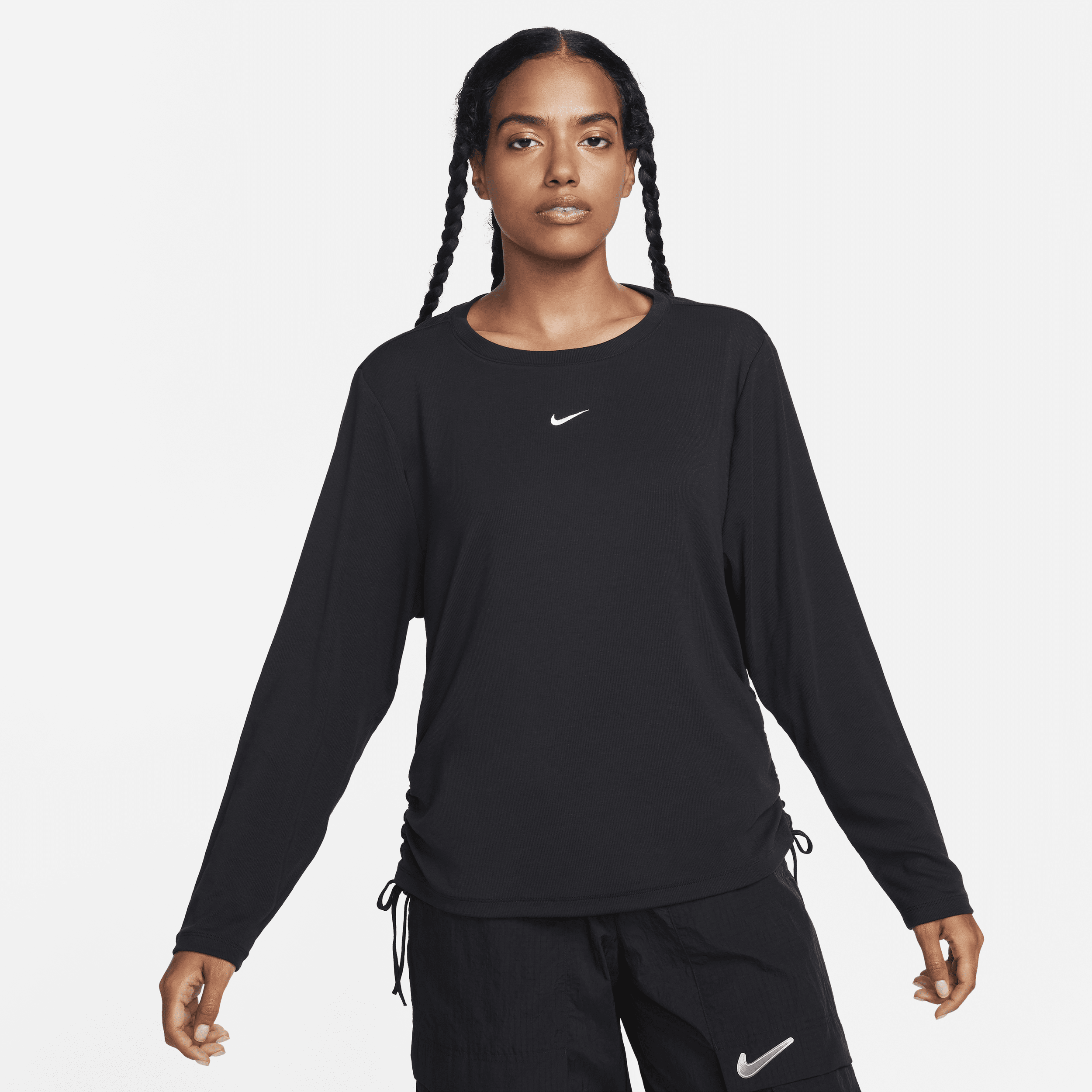 Nike Sportswear Essential korte damestop met ribbels en lange mouwen (Plus Size) Zwart