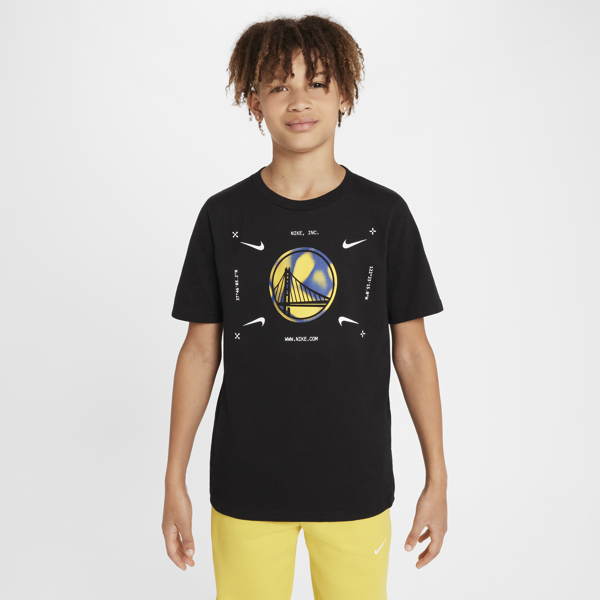 Nike Golden State Warriors NBA-shirt met logo voor jongens Zwart