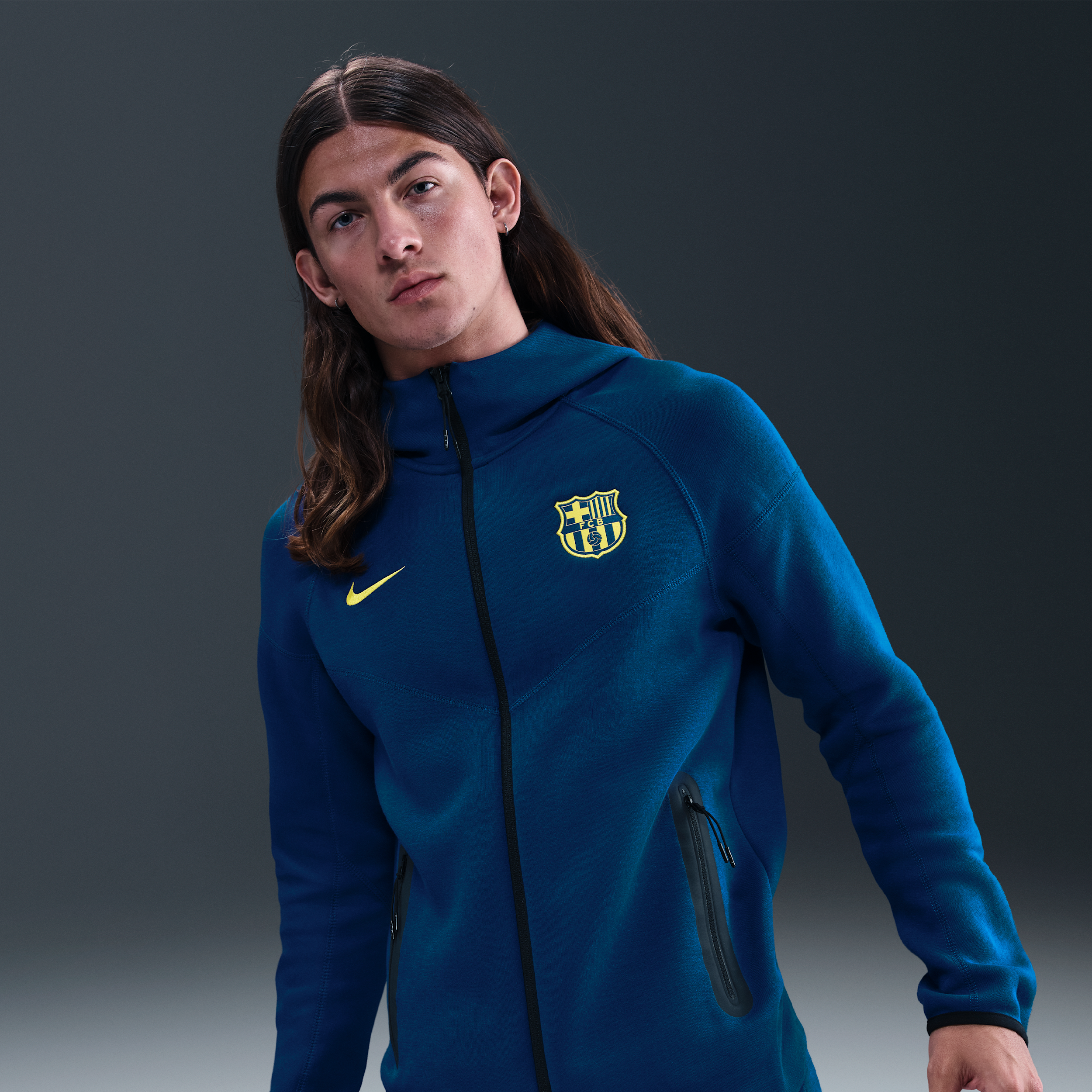 Nike FC Barcelona Tech Windrunner Fourth  fleece voetbaljack met rits over de hele lengte voor heren - Blauw