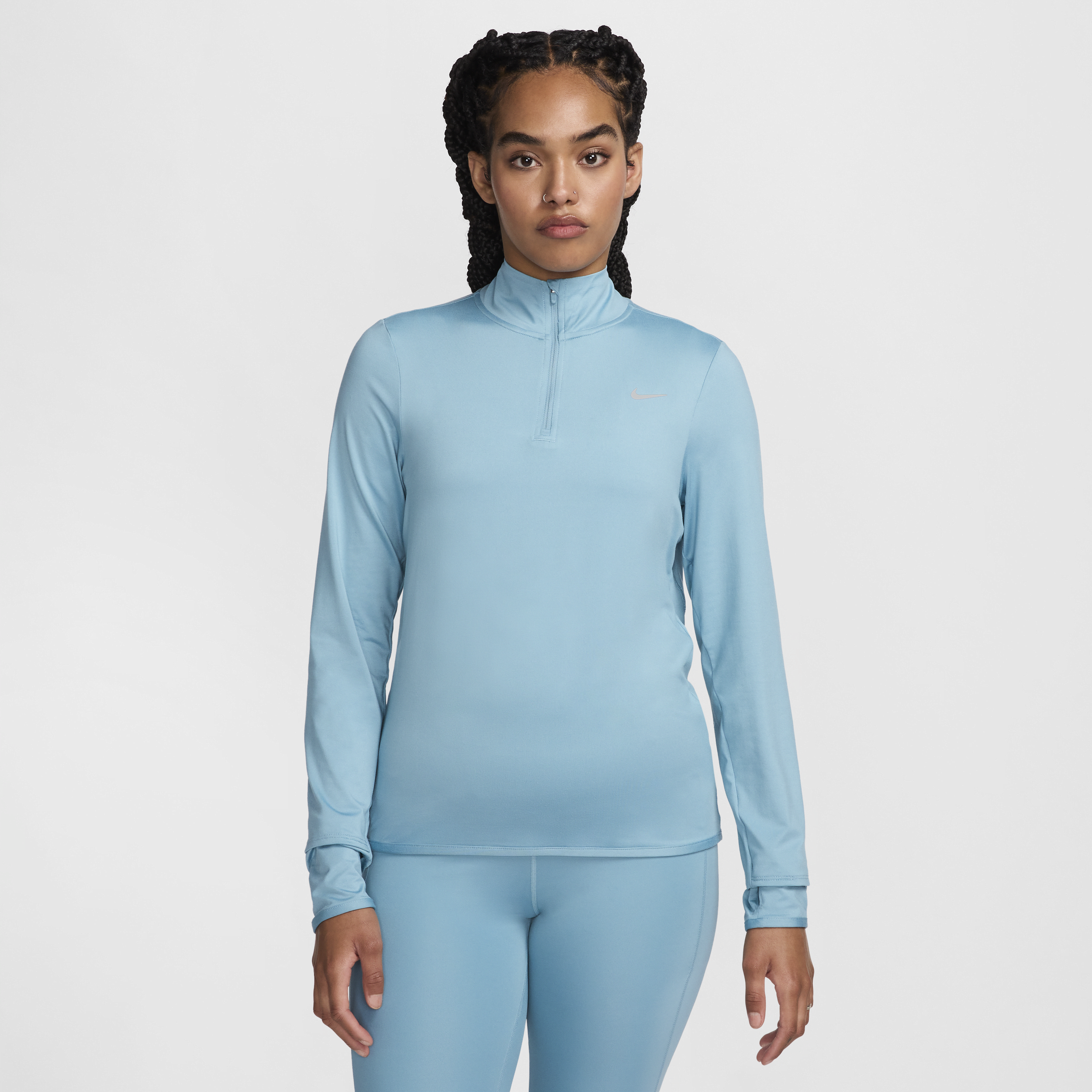 Nike Swift hardlooptop met korte rits en UV-bescherming voor dames - Blauw