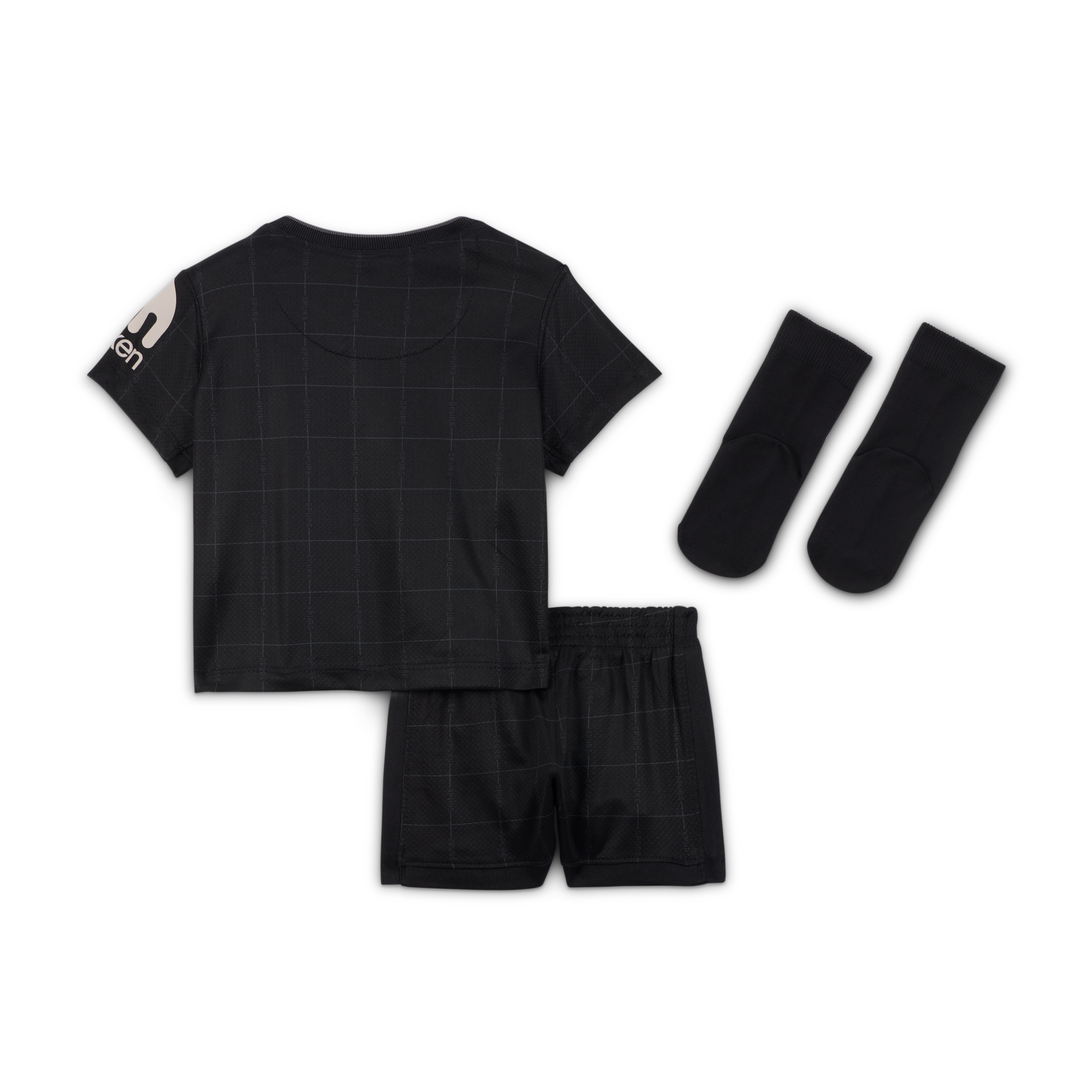 Thumbnail - Tottenham Hotspur 2025/26 Stadium Away Nike dreiteiliges Replika-Fußballtrikot-Set (Babys und Kleinkinder) - Schwarz