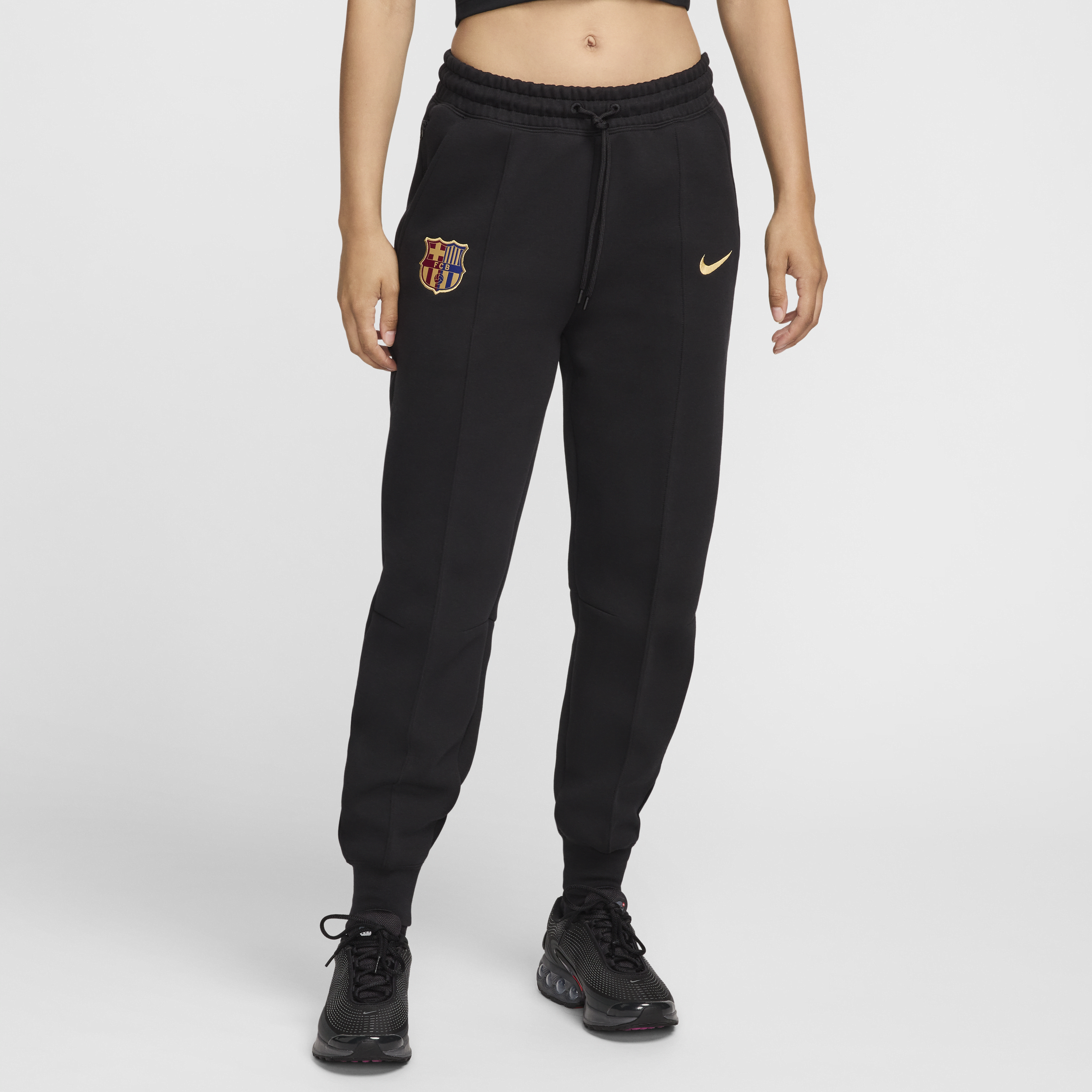 Pantalon de jogging taille mi-haute Nike Football FC Barcelone Tech Fleece pour femme - Noir