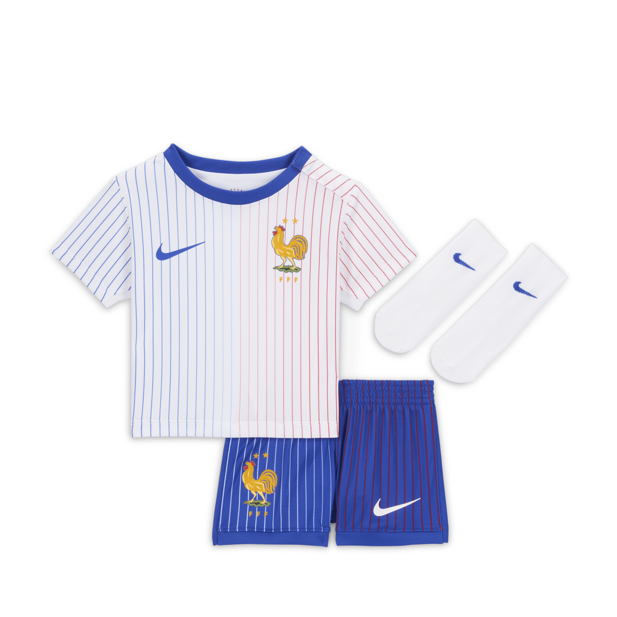 Nike FFF 2024 Stadium Uit driedelig replica voetbaltenue voor baby's peuters Wit