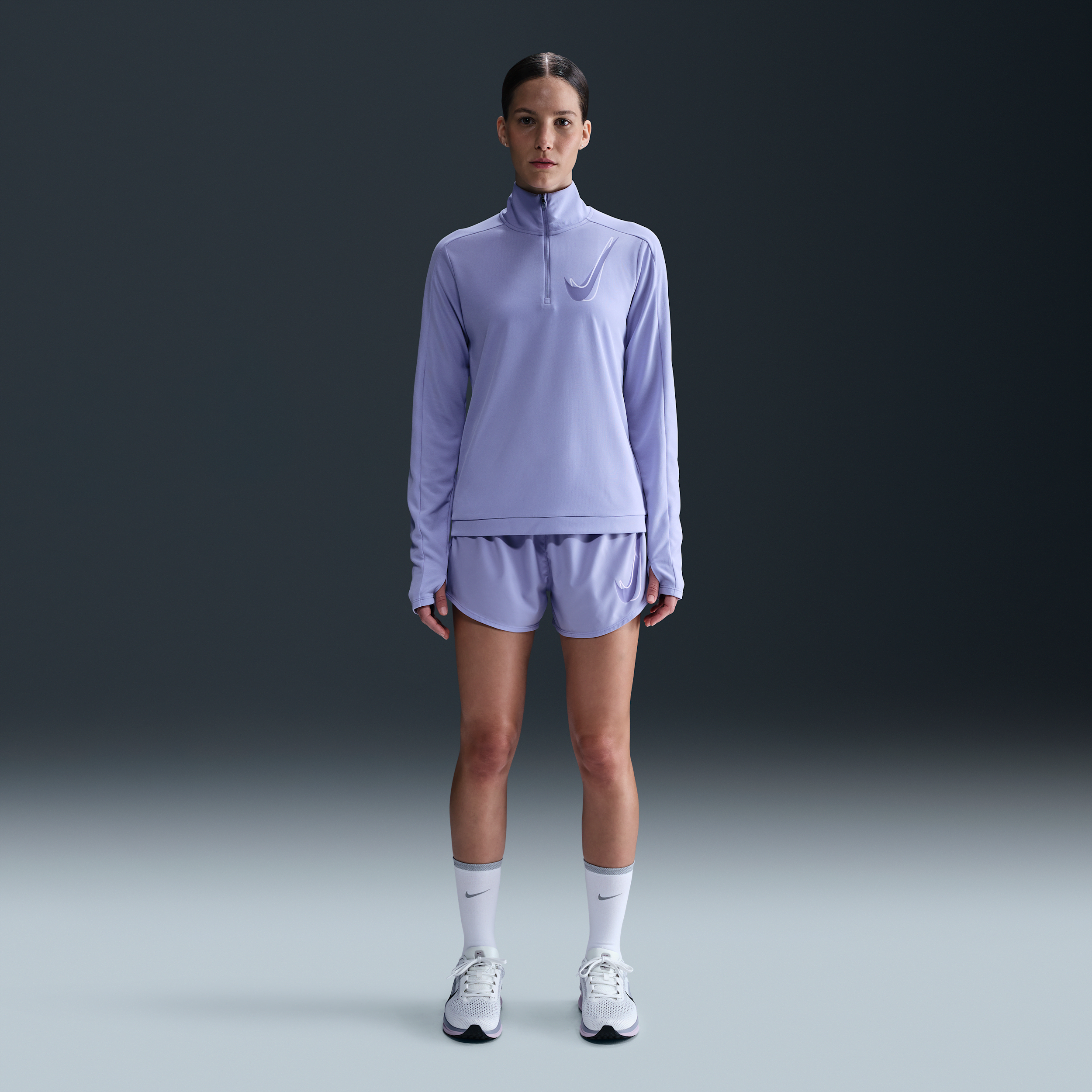 Nike Swoosh Dri-FIT hardlooptussenlaag met halflange rits voor dames Paars