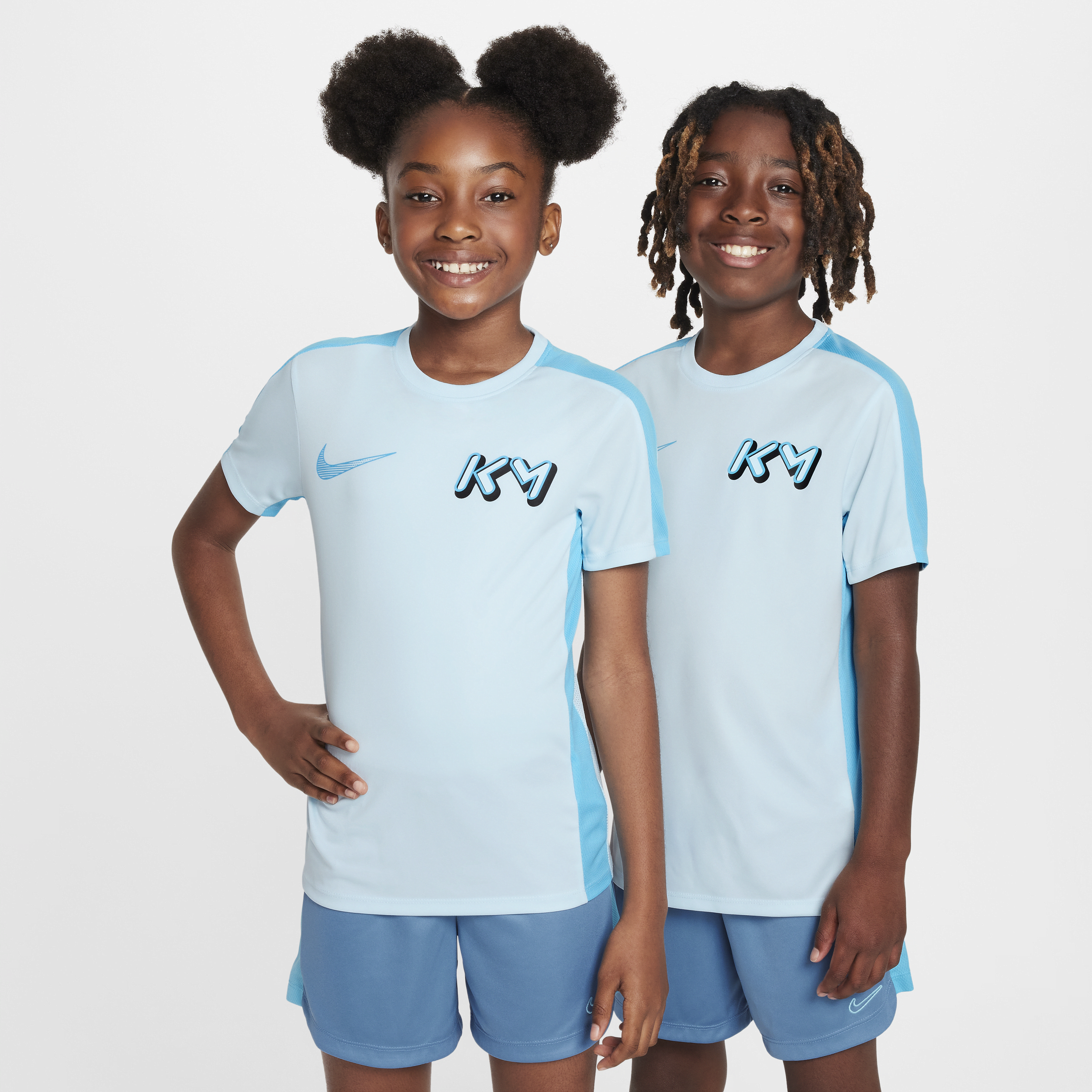 Haut de foot Dri-FIT Academy Kylian Mbappé pour ado - Bleu