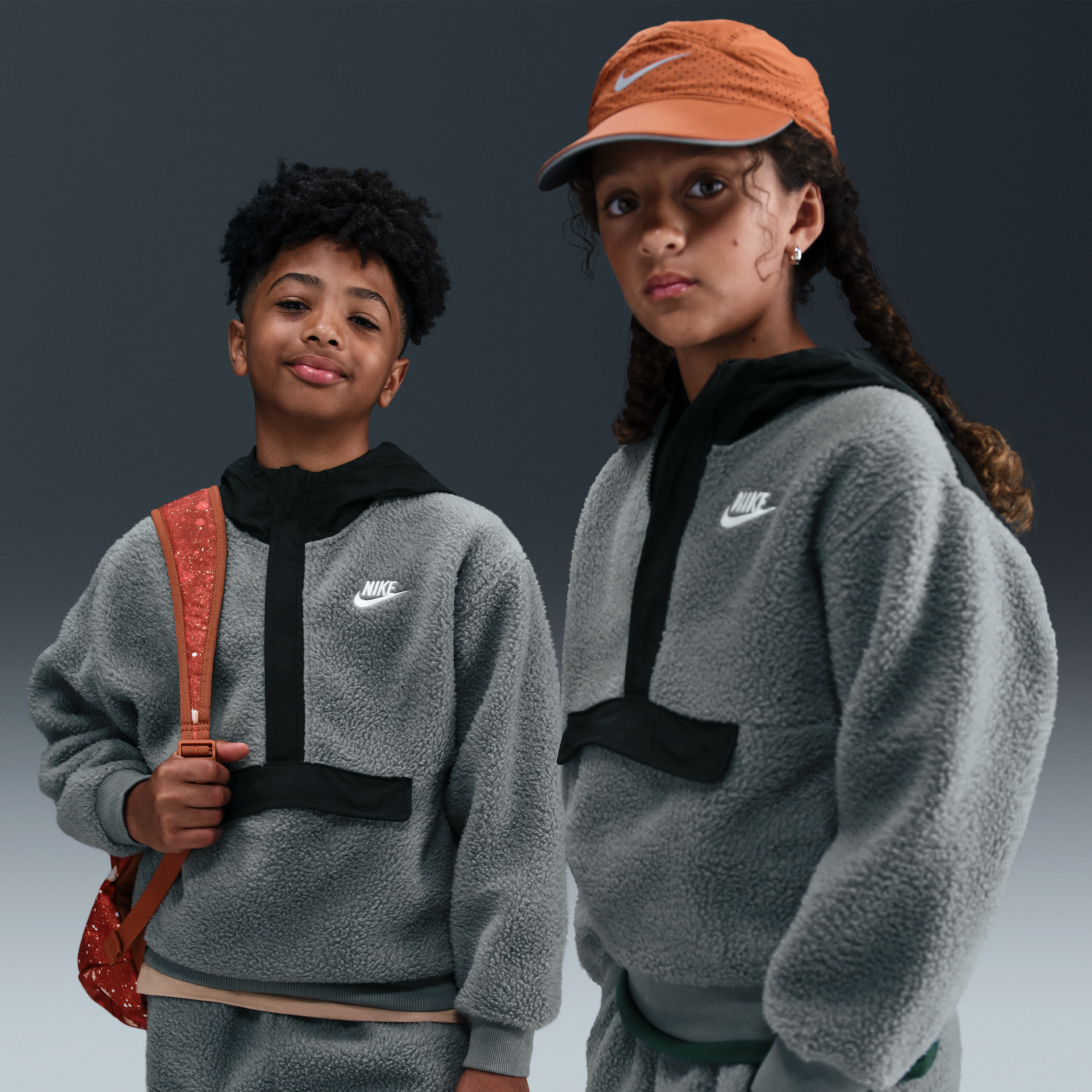 Nike Club Fleece Older Kids Loose 1/4-Zip Hoodie - Grey - Polyester