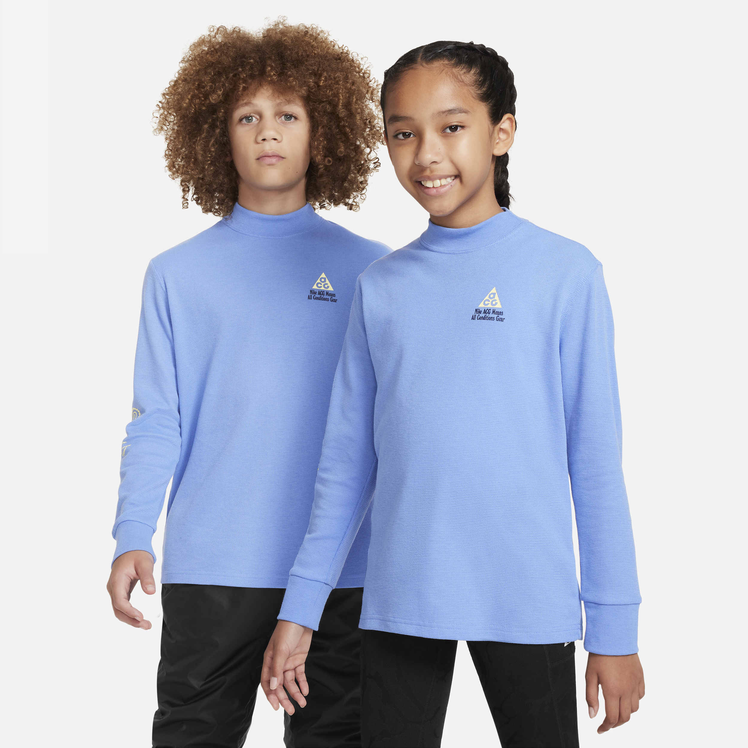 Nike ACG ruimvallende top van materiaal met wafelpatroon met lange mouwen voor kids Blauw