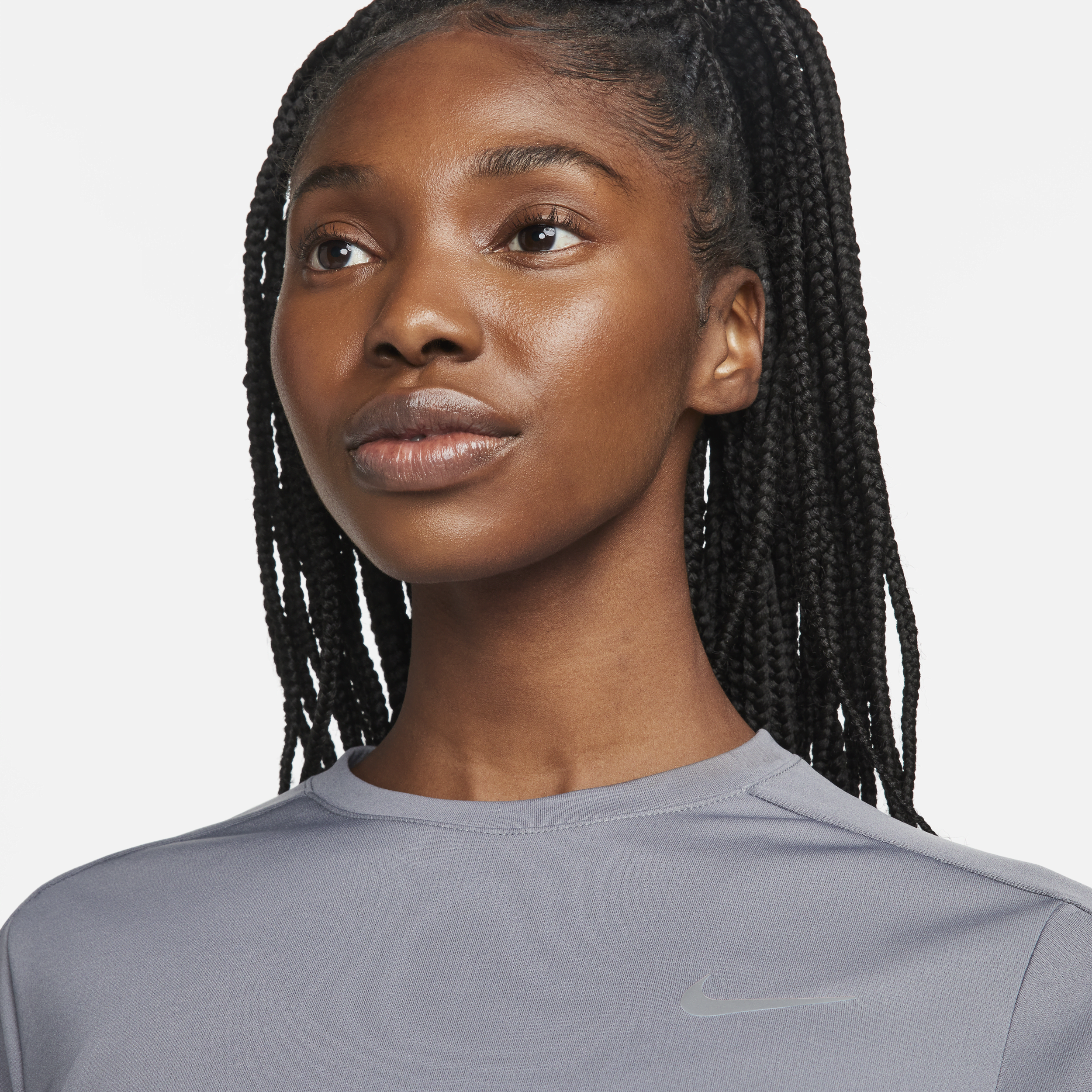 Nike Dri-FIT Hardlooptop met ronde hals voor dames Grijs