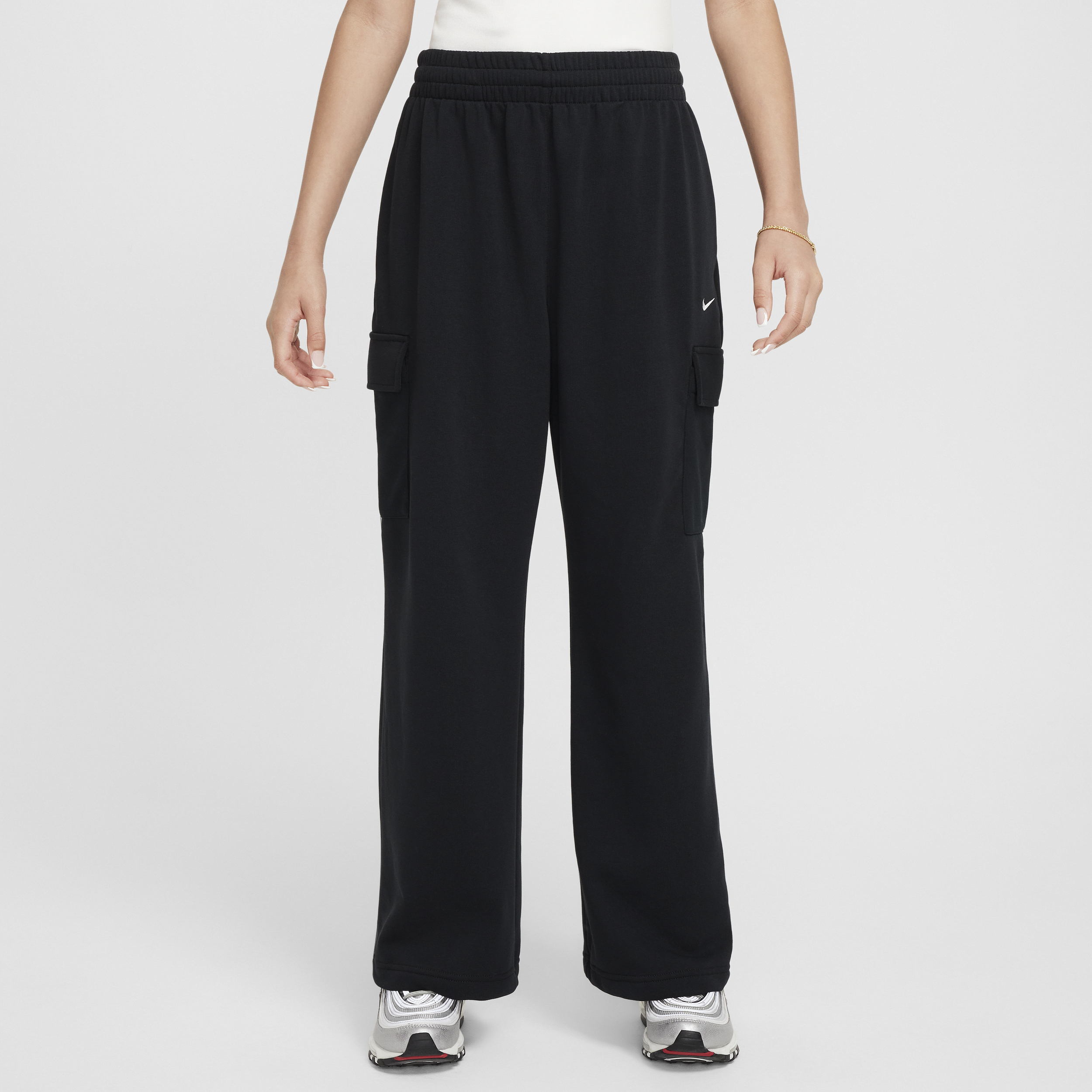 Pantalon oversize en tissu Fleece Dri-FIT Nike Sportswear pour fille - Noir