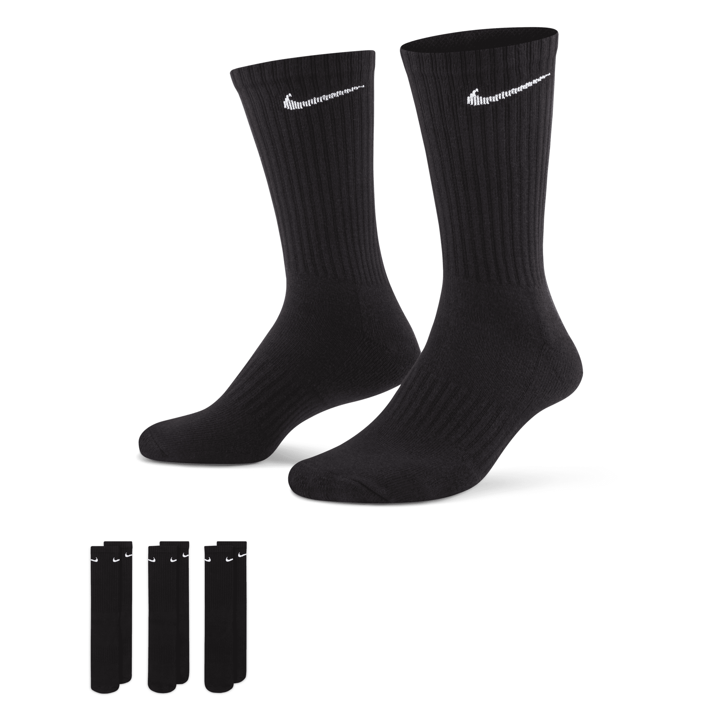 Chaussettes de training mi-mollet Nike Everyday Cushioned (3 paires) - Noir