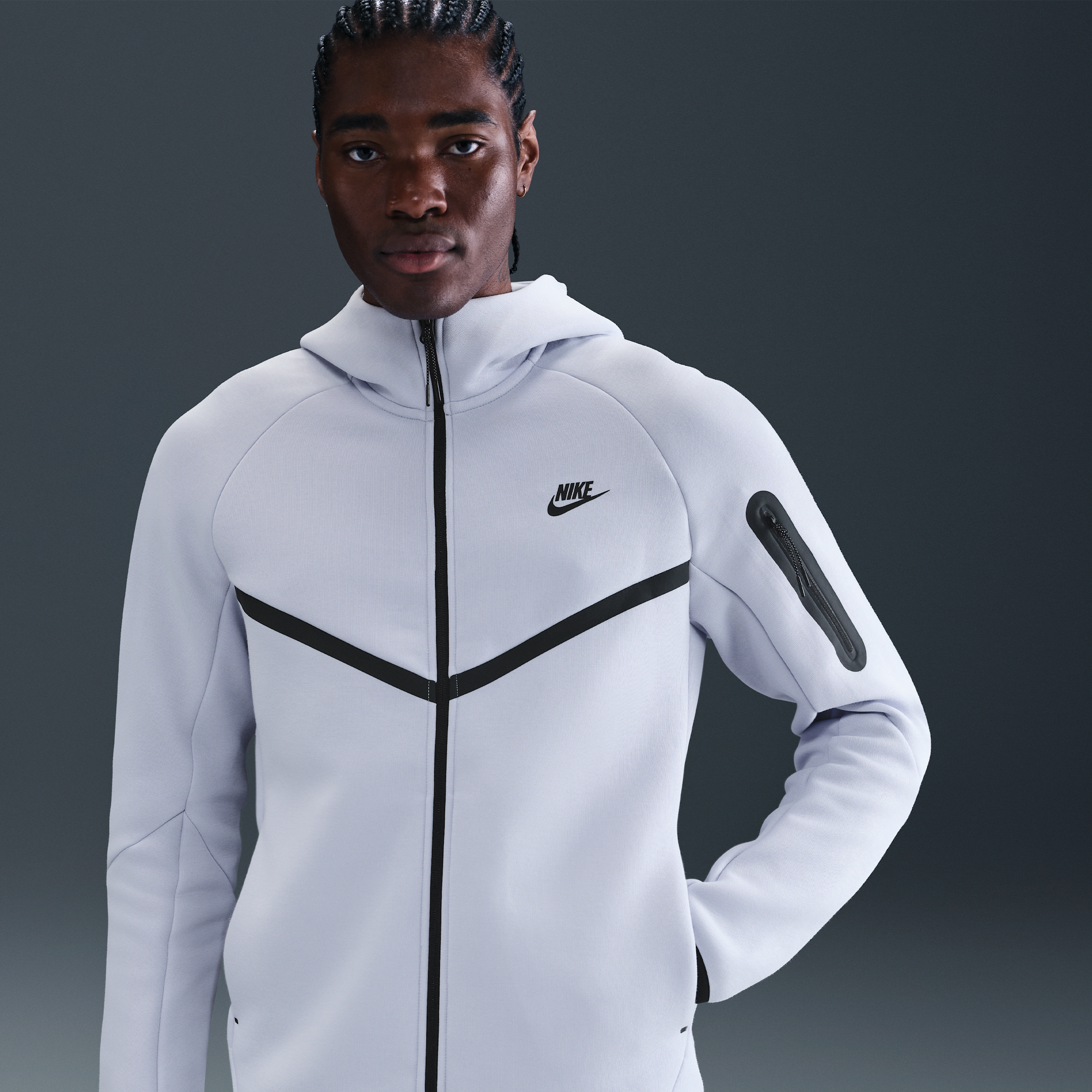 Thumbnail - Nike Tech Windrunner-Jacke aus Fleece mit durchgehendem Reißverschluss (Herren) - Grau