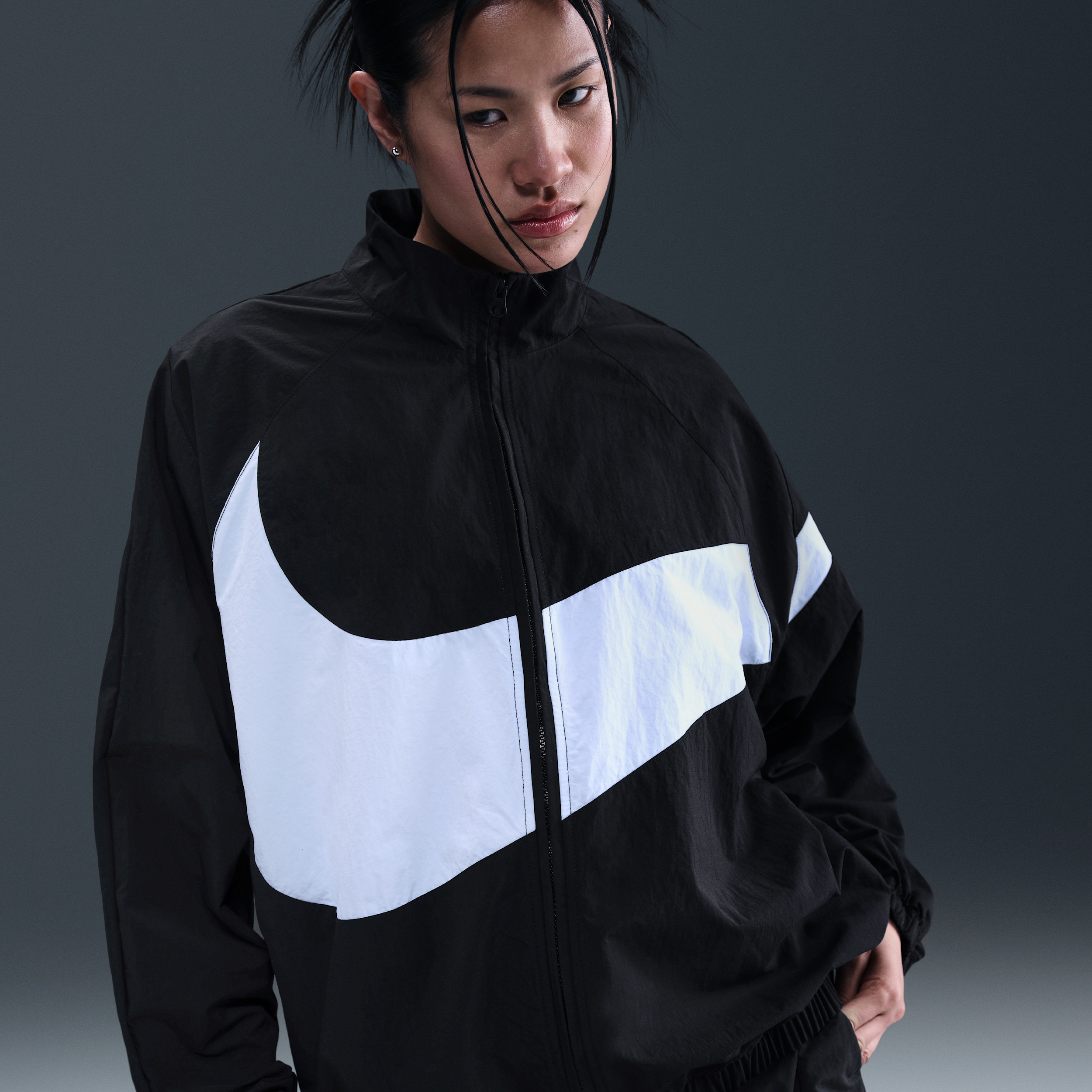 Nike oversized geweven damesjack - Zwart