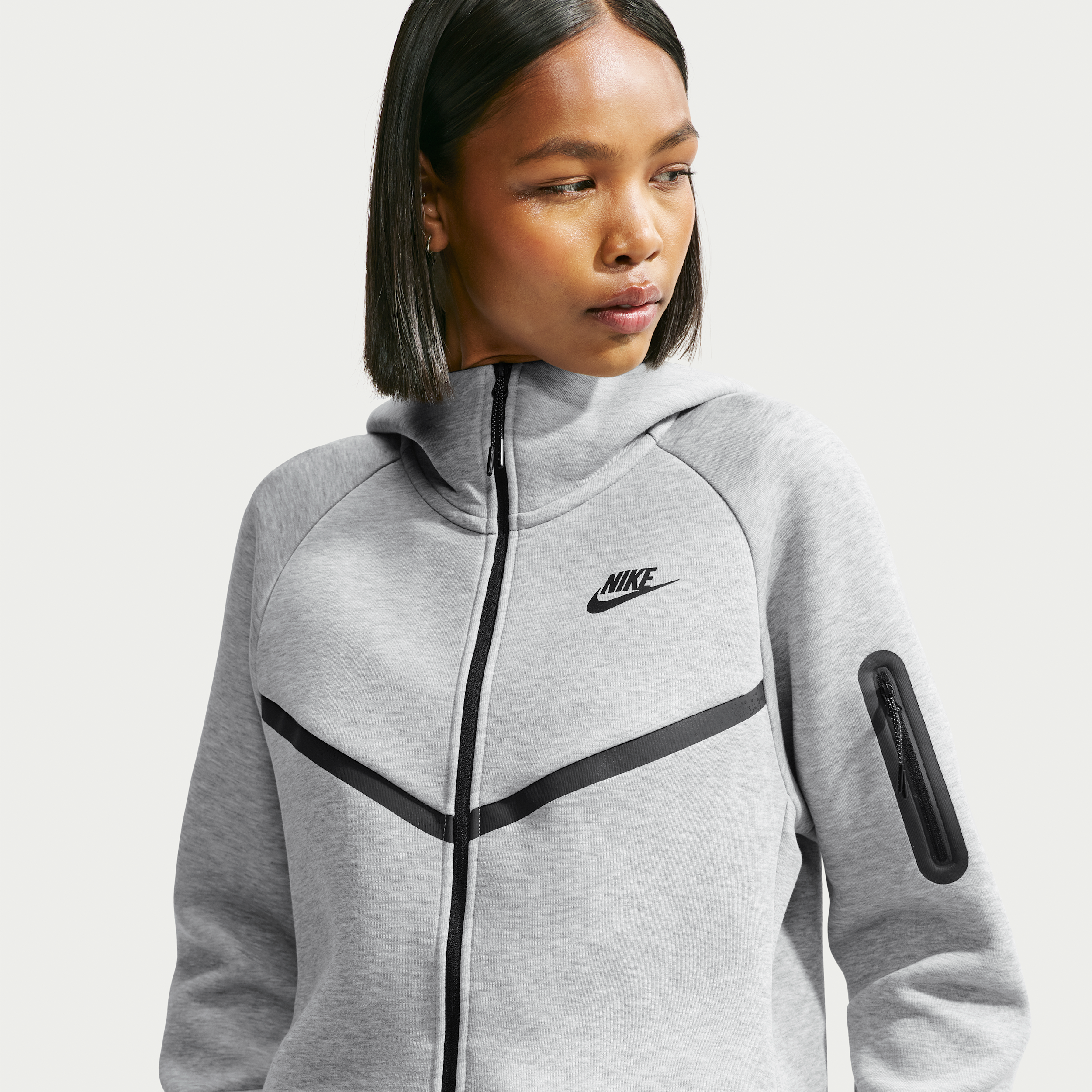 Nike Tech Fleece Windrunner-hættetrøje med lynlås til kvinder - grå
