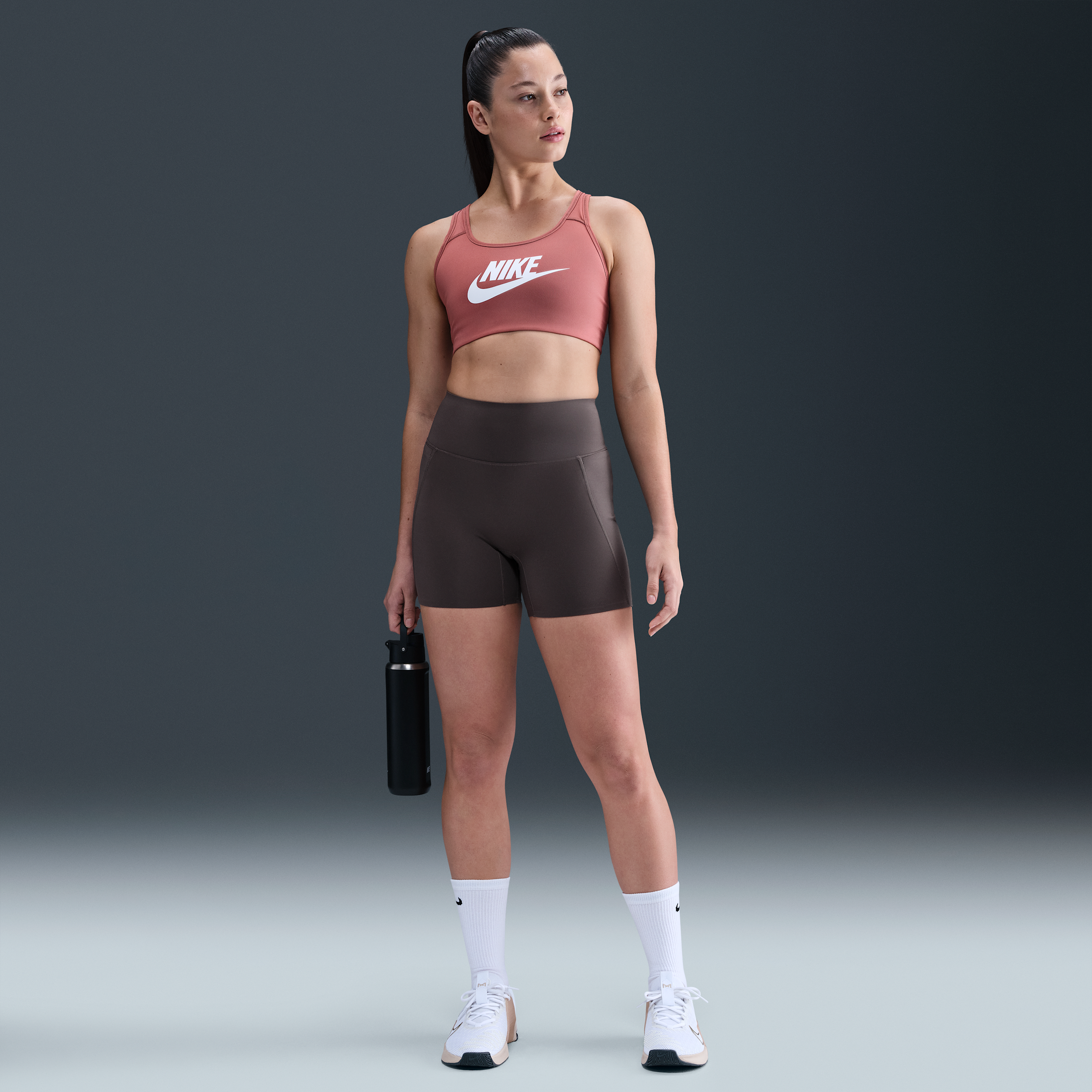 Nike Universa Womens High-Waisted 12.5cm (approx.) Biker Shorts with No Front Seam - Grey - Polyester/Elastane