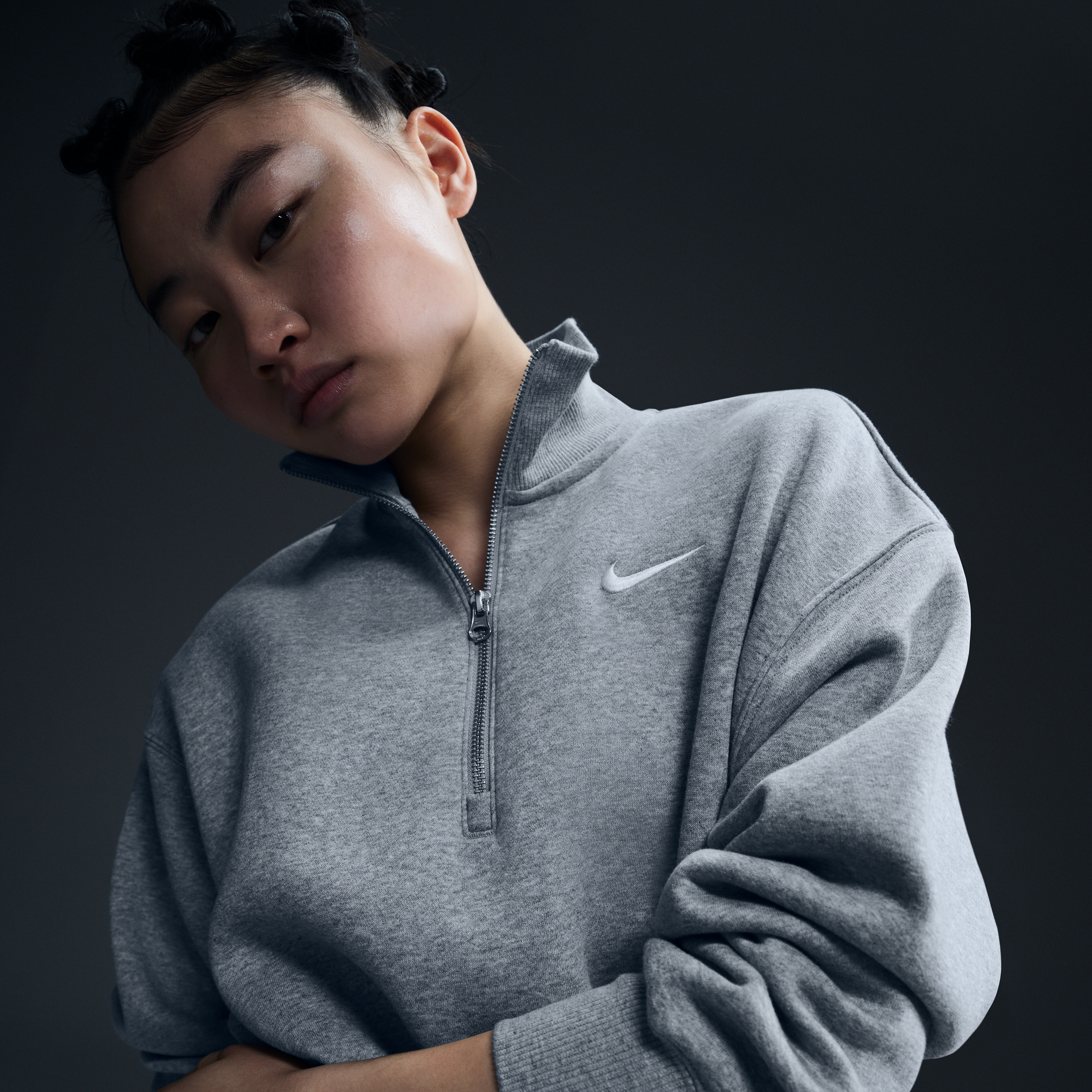 Sweat court à demi-zip Nike Sportswear Phoenix Fleece pour femme - Gris