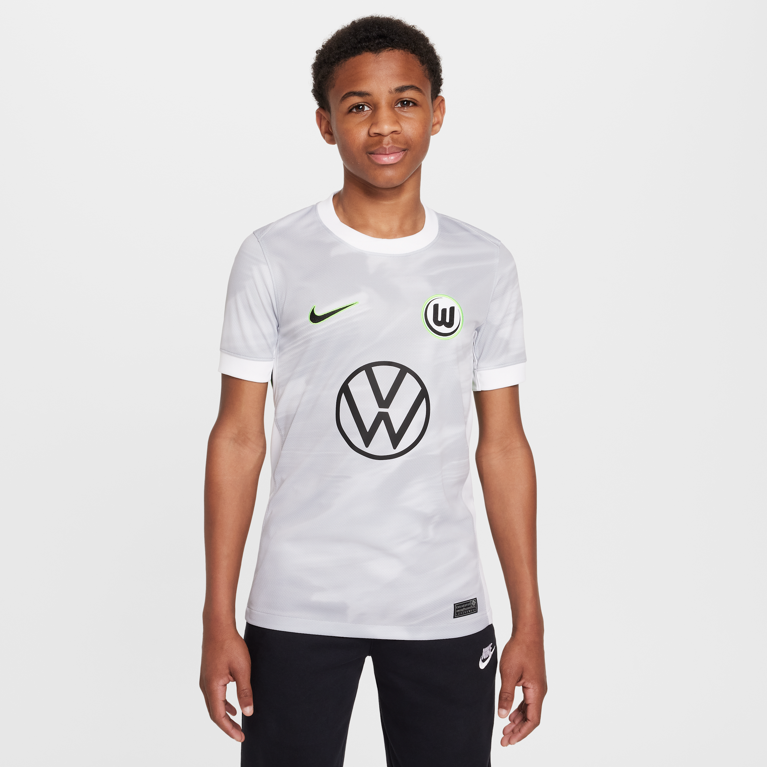 Kortærmet Vfl Wolfsburg 2025/26 Stadium Away Nike Dri-FIT Replica-fodboldtrøje til unge - hvid