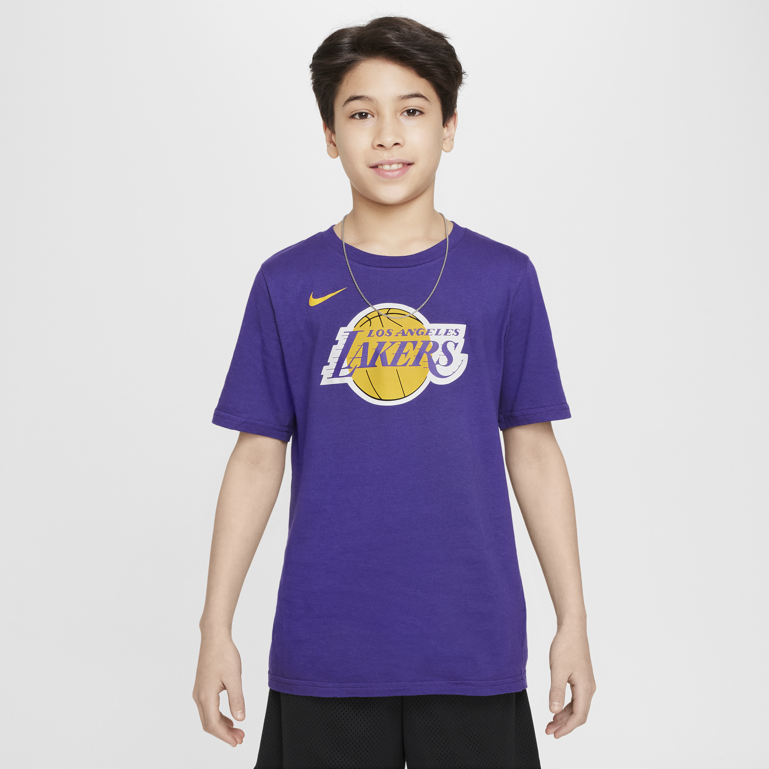 Nike Los Angeles Lakers Essential NBA-shirt met logo voor jongens Paars