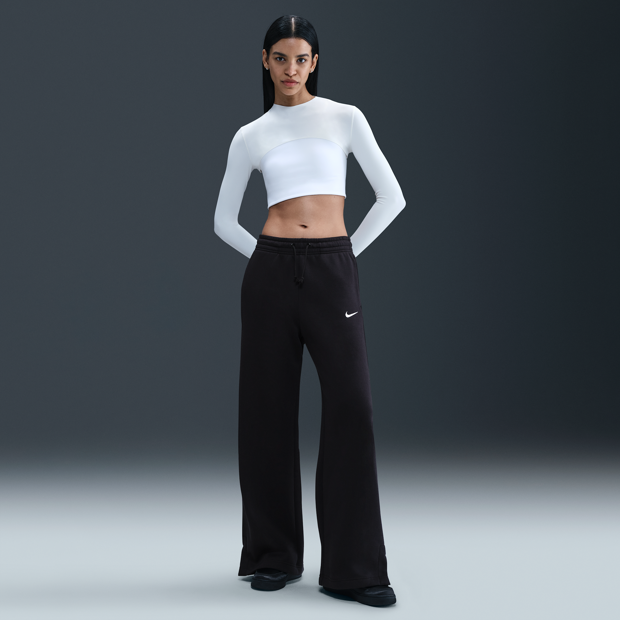 Nike Phoenix Fleece Women's High-Waisted Wide-Leg Trousers - Black - Cotton/Polyester