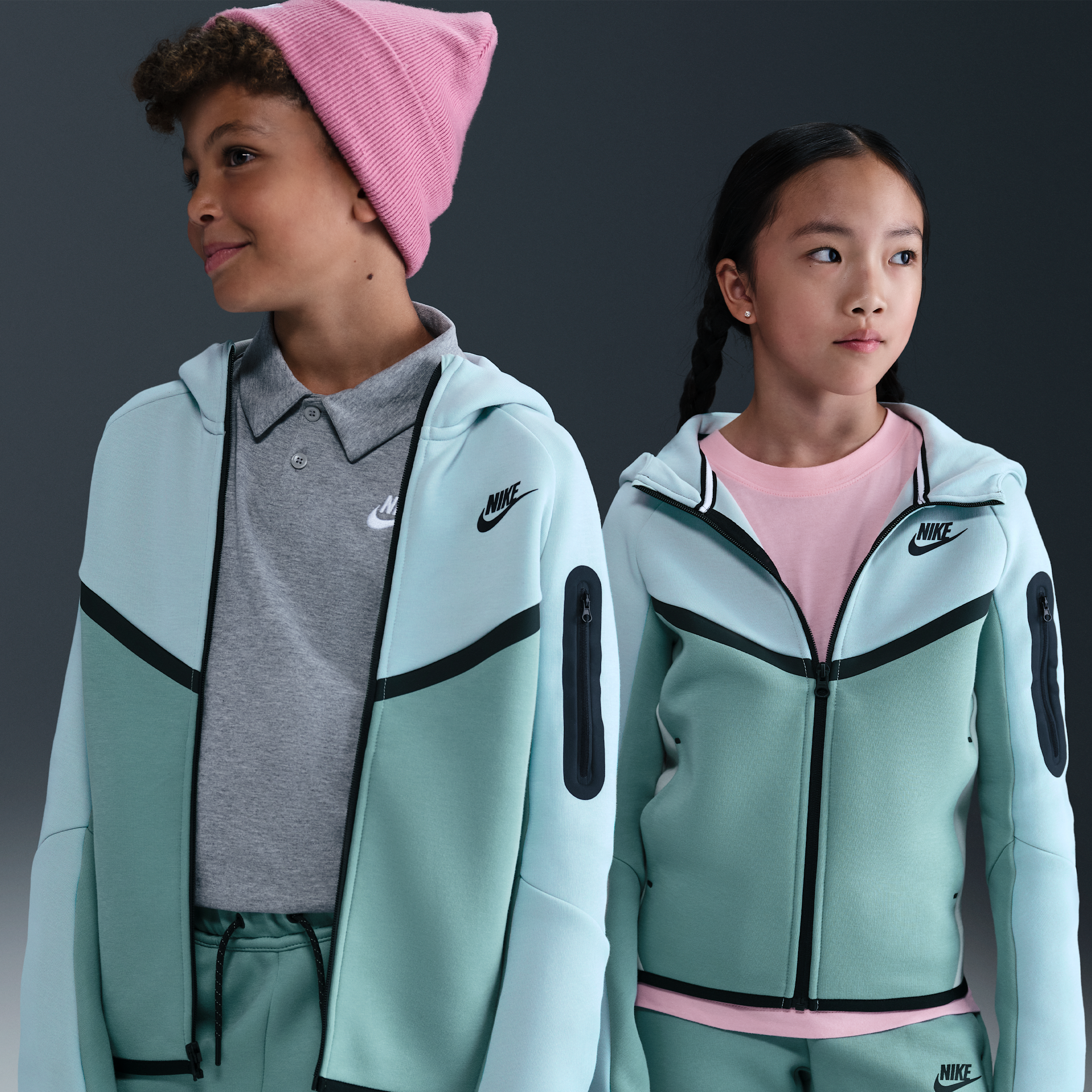 Nike Tech Fleece Older Kids Full-Zip Hoodie - Grey - Cotton/Polyester