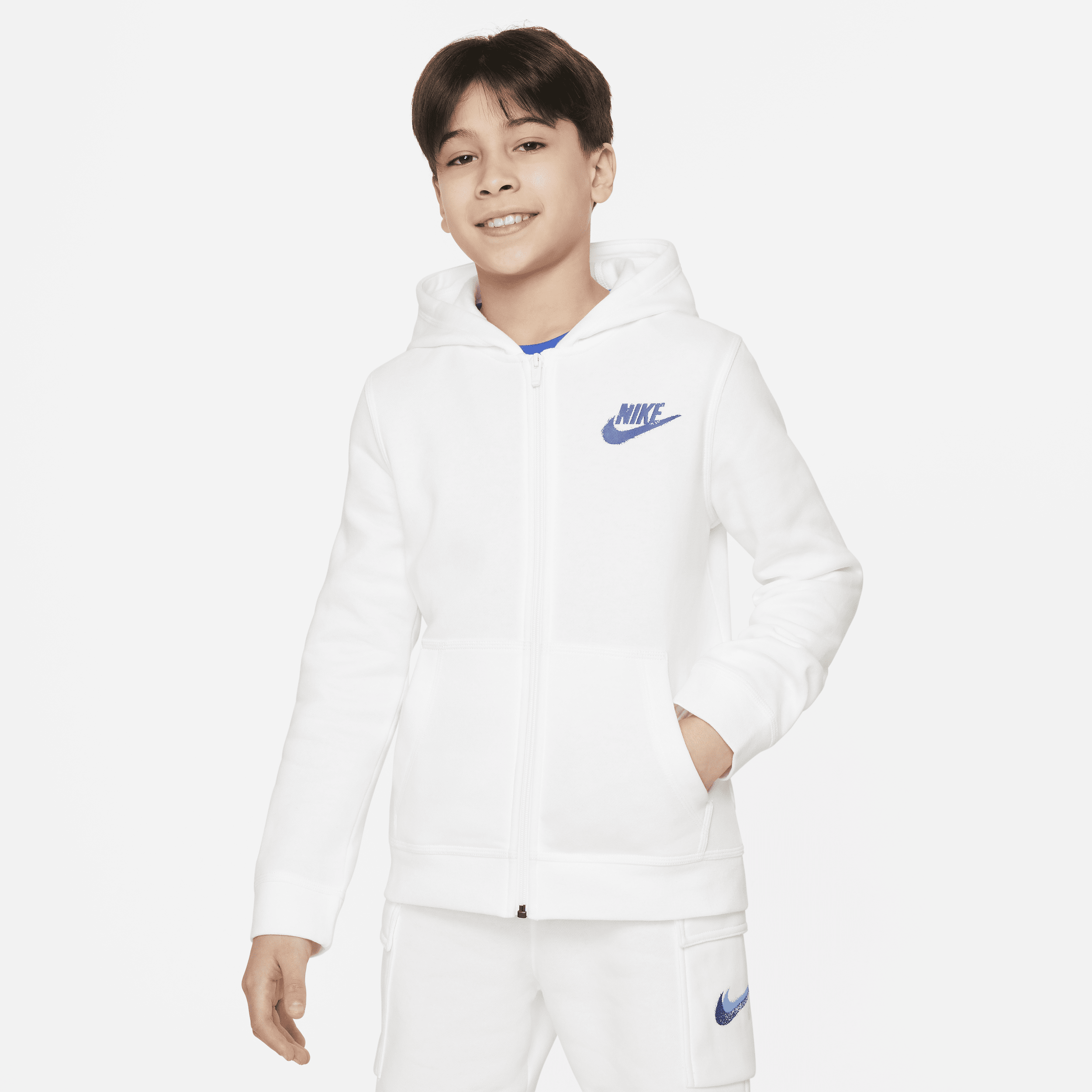 Nike Sportswear fleecehoodie met rits en graphic voor jongens Wit