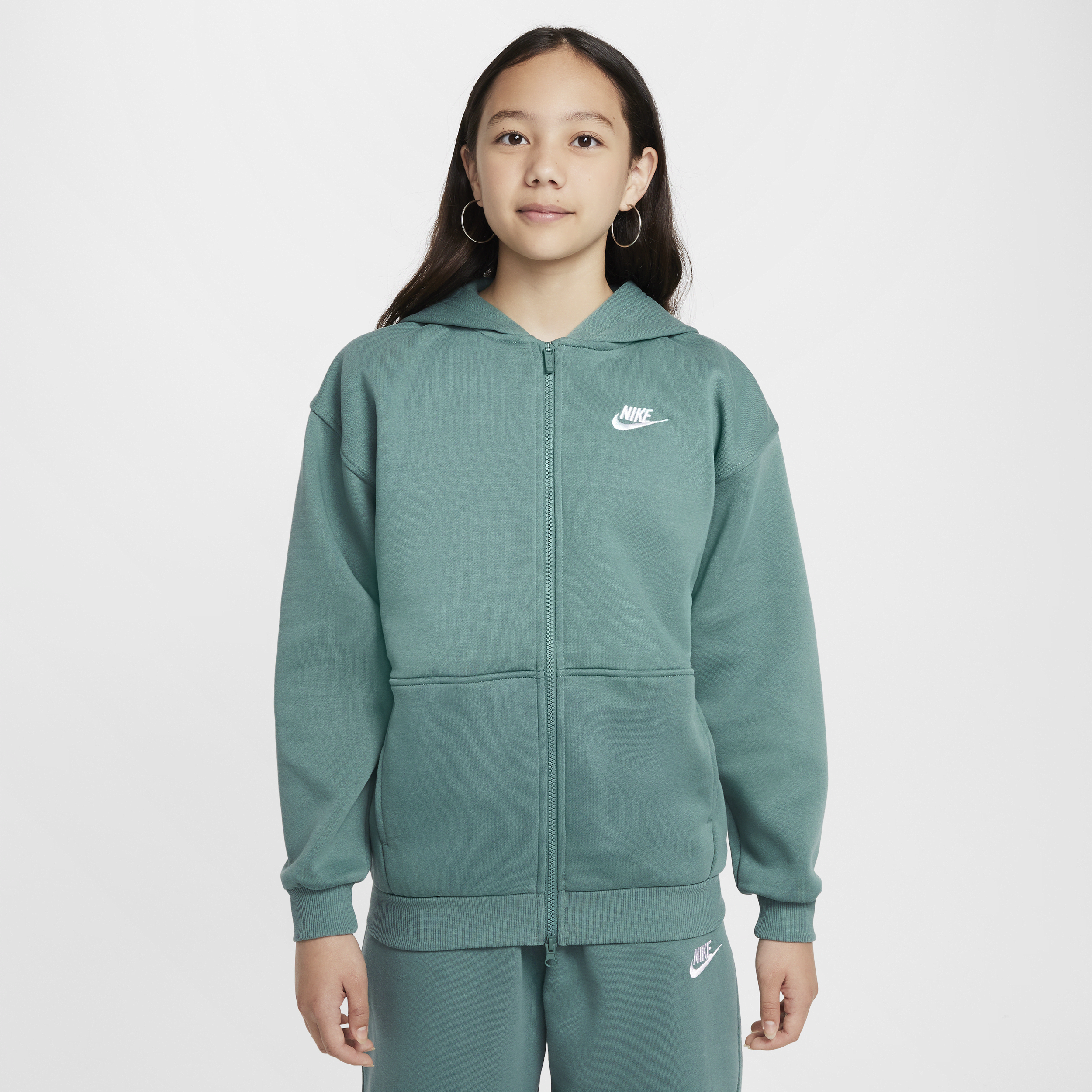 Nike Sportswear Club Fleece oversized hoodie met rits over de hele lengte voor meisjes Groen