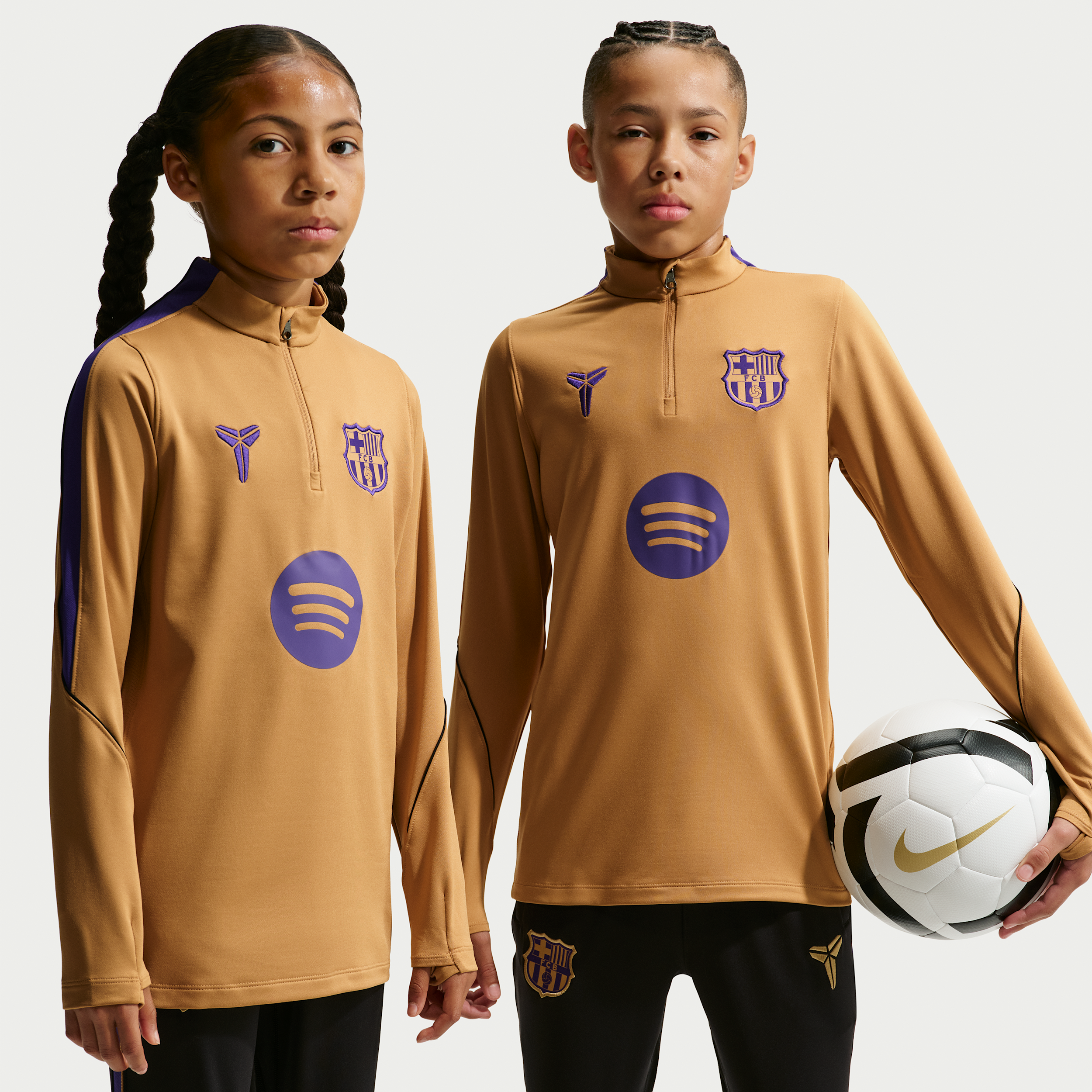 Maskinstrikket FC Barcelona Strike Away Kobe Dri-FIT-fodboldtrøje til større børn - brun