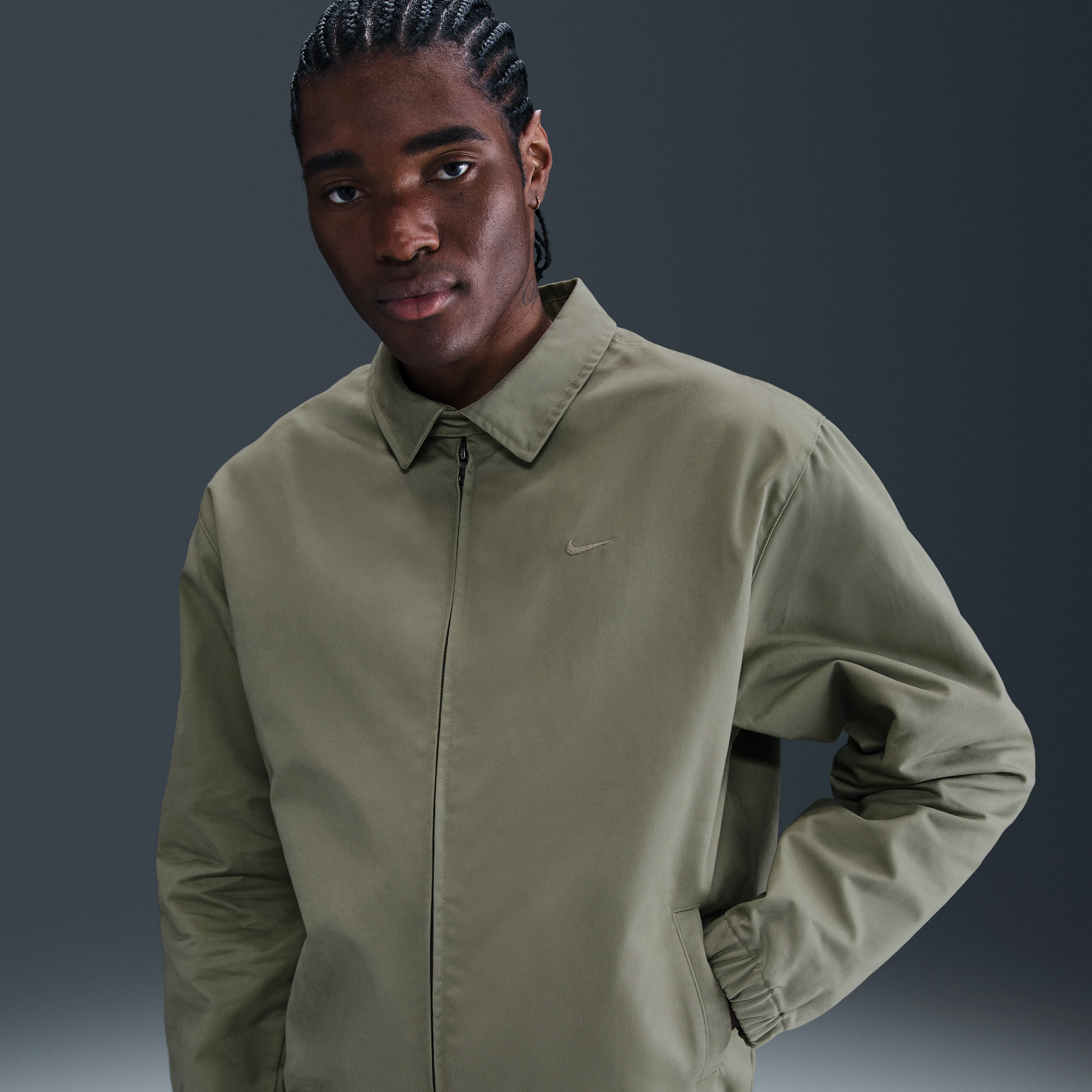 Nike Life Men's Woven Harrington Jacket - Organic Cotton Minimum - 50% Organic Cotton - Green