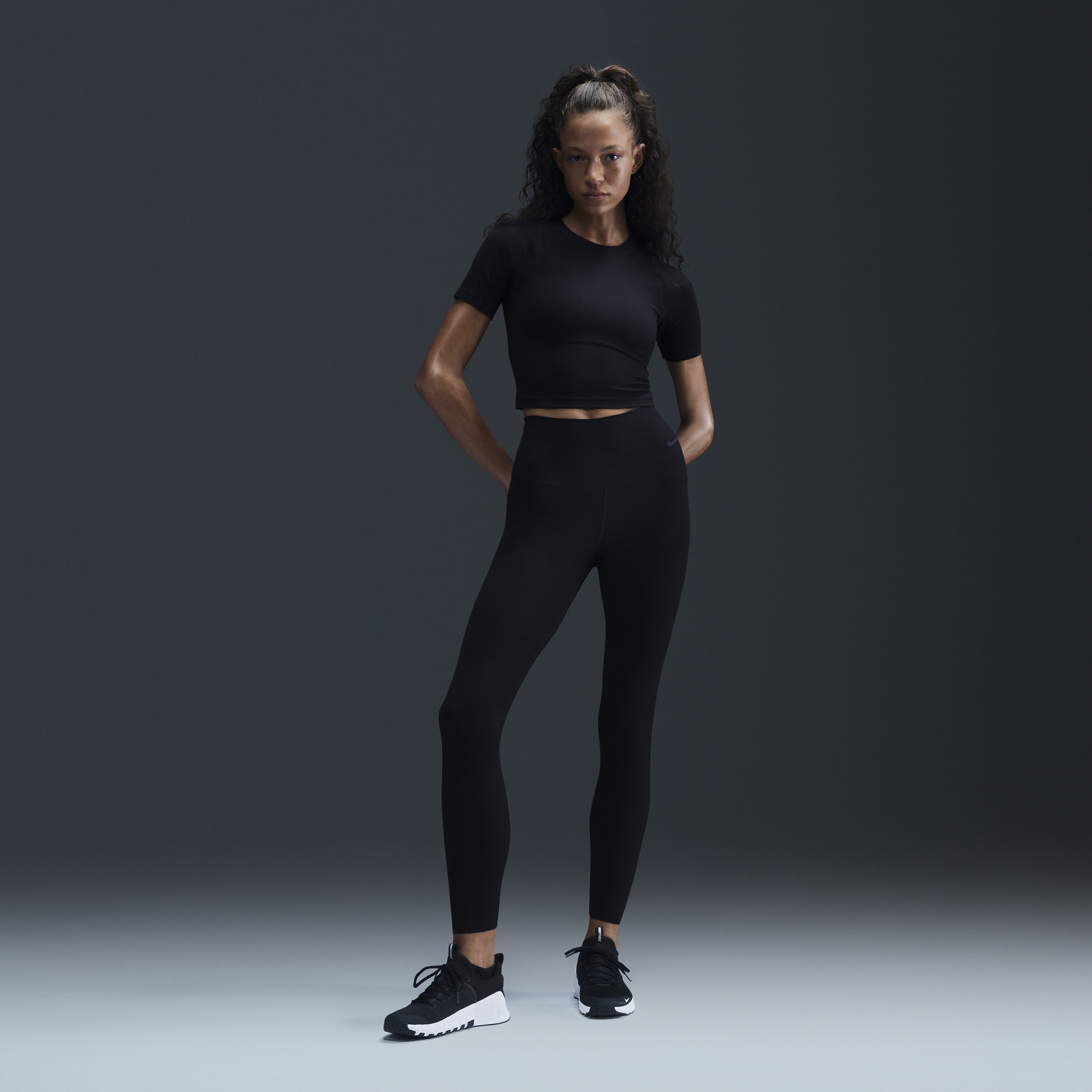 Legging 7/8 taille haute à maintien léger Nike Zenvy Rib pour femme - Noir