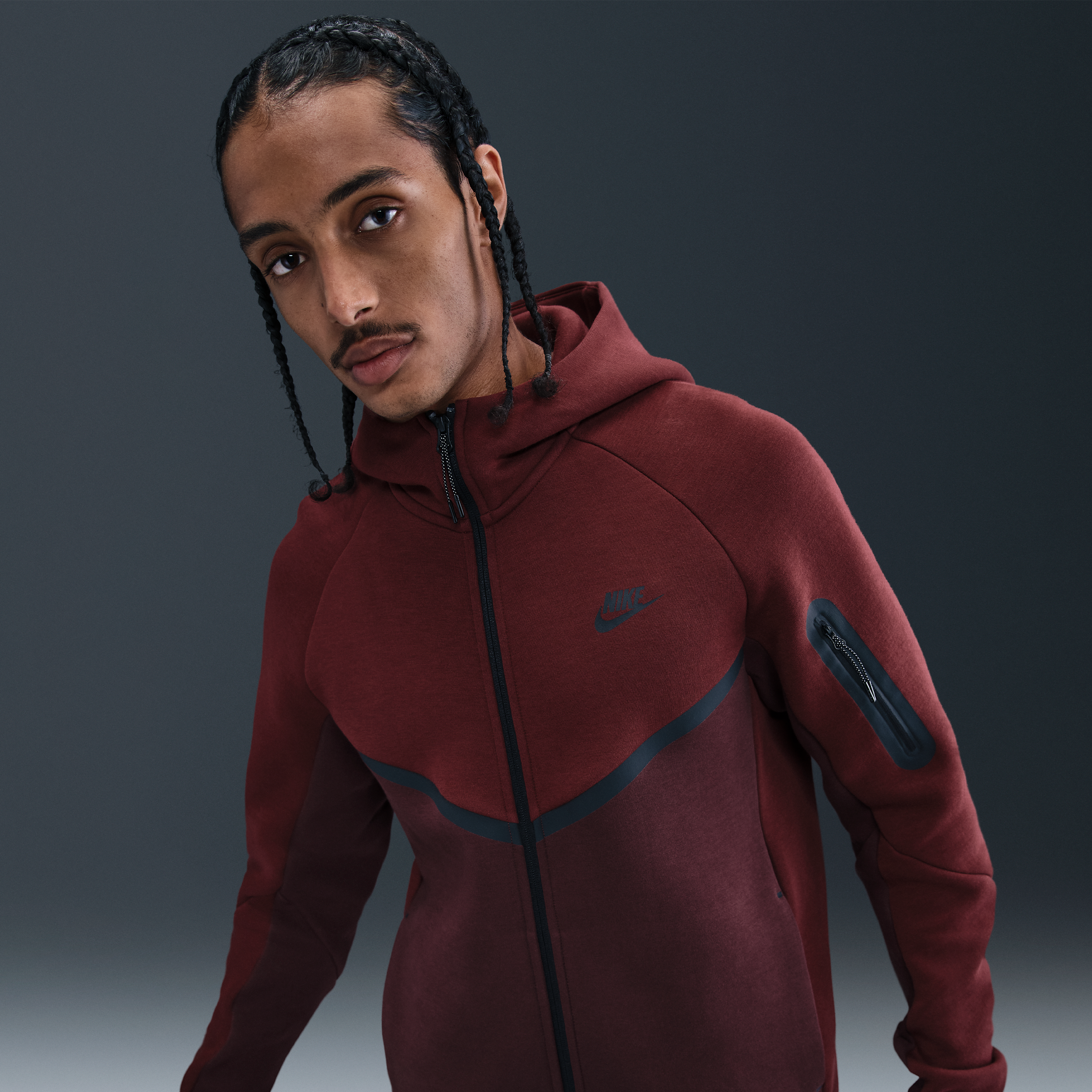 Nike Tech Mens Fleece Windrunner Full-Zip Jacket - Red - Cotton/Polyester