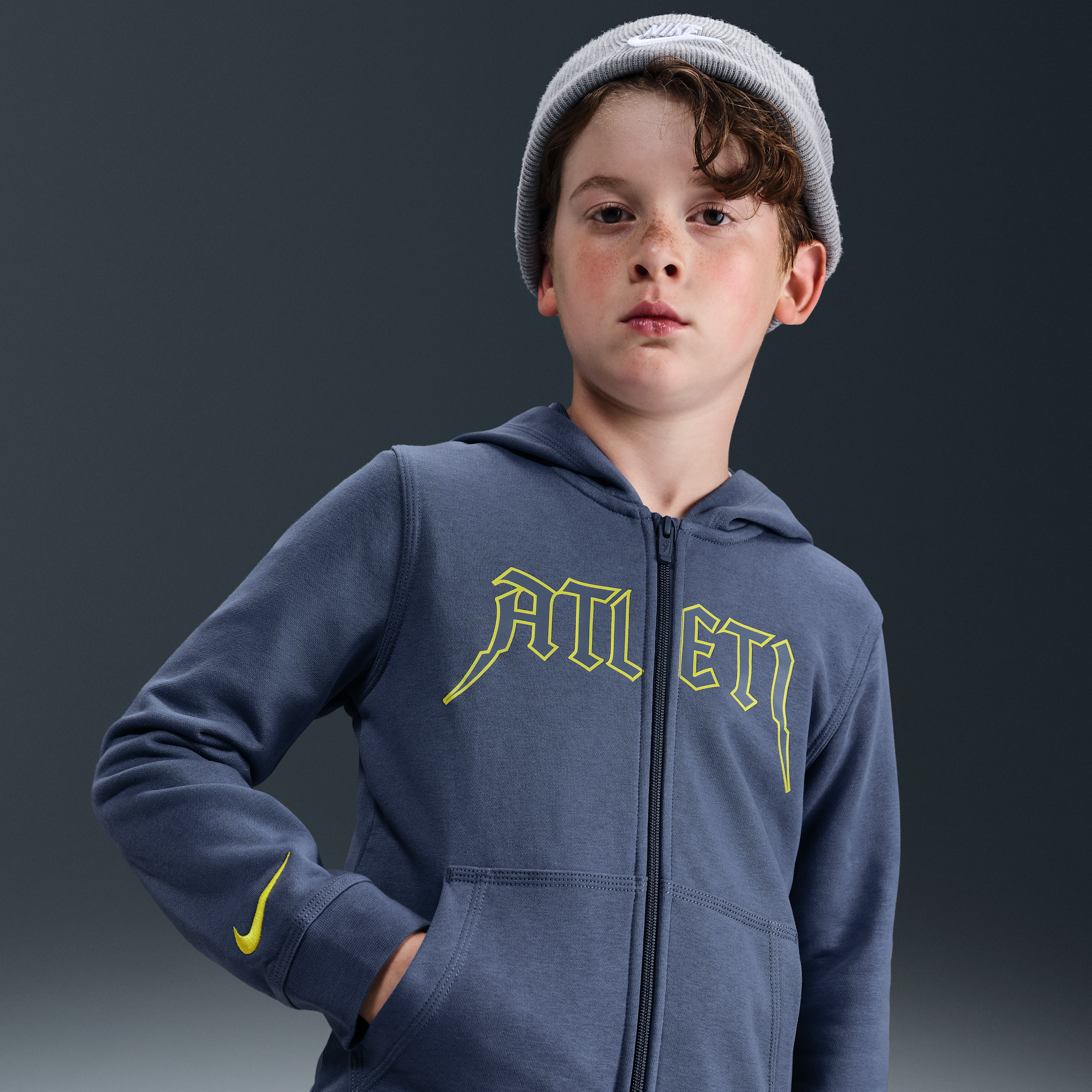 Atlético Madrid Club Older Kids (Boys) Nike Football Full-Zip Hoodie - Blue - Cotton/Polyester