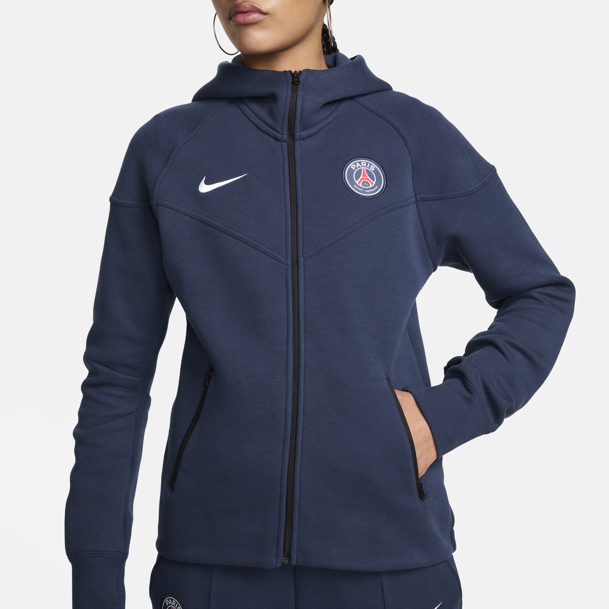 Sweat à capuche et zip Nike Football Paris Saint-Germain Tech Fleece Windrunner pour femme - Bleu