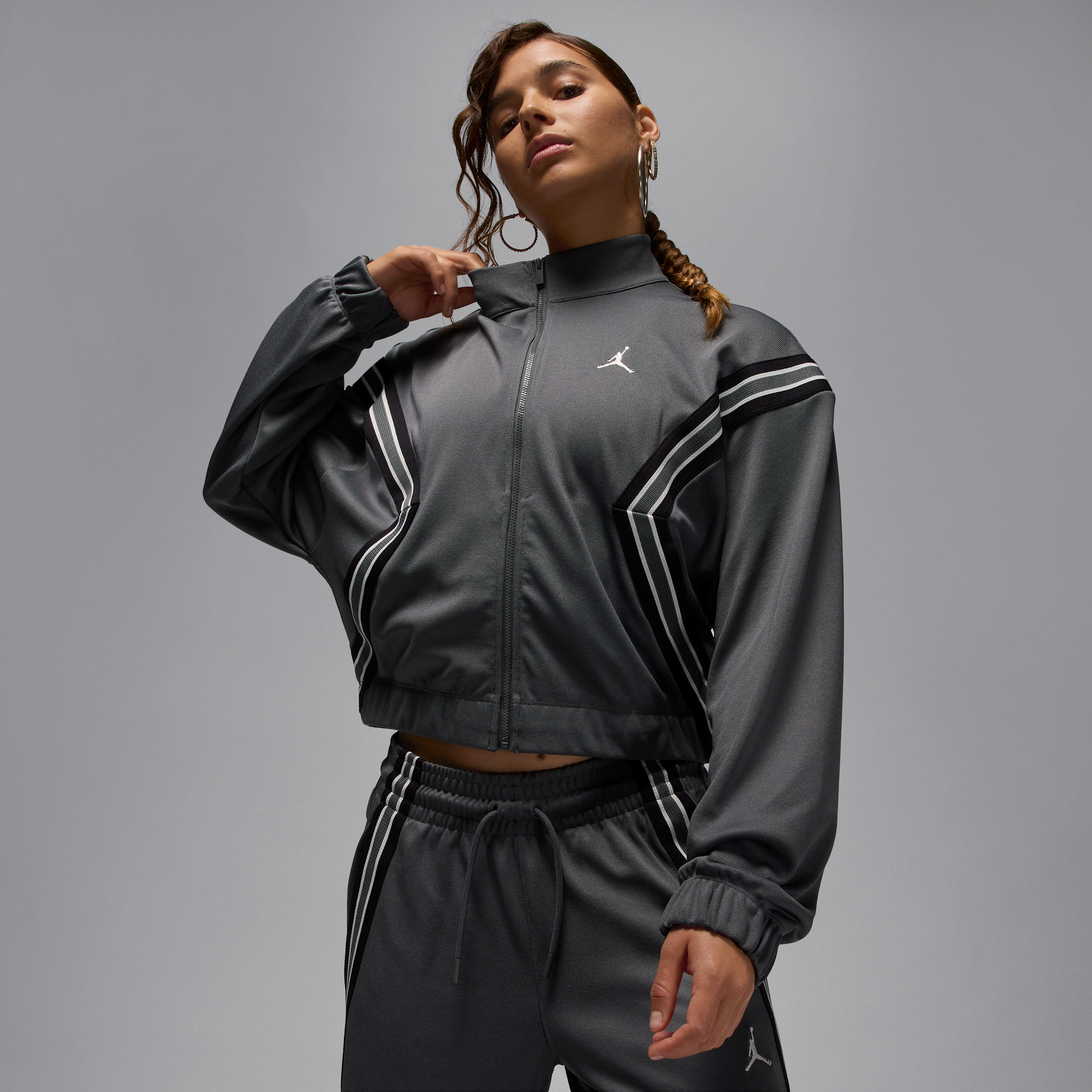 Nike Jordan Brooklyn Womens Full-Zip Tracksuit Jacket - Grey - Polyester/Elastane