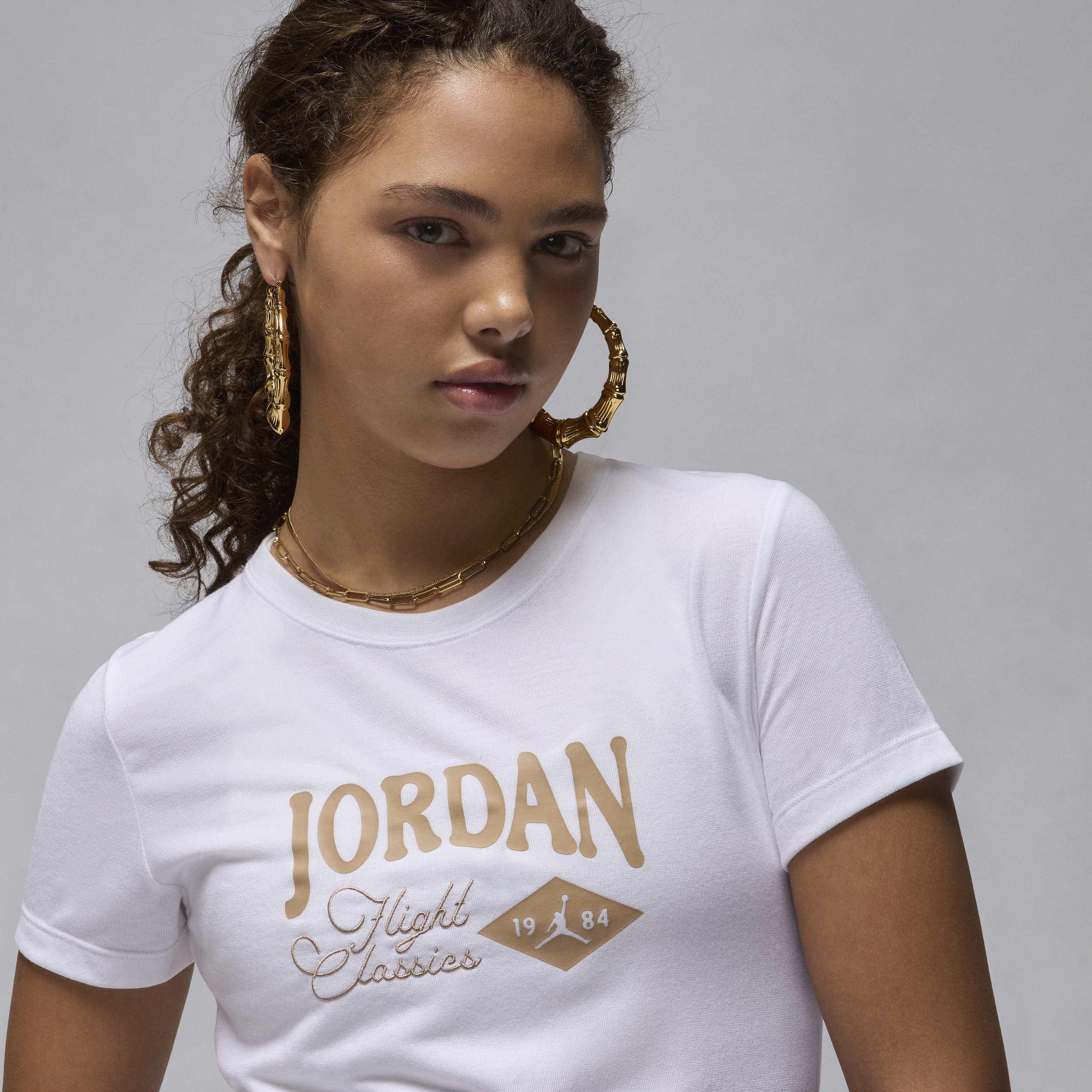 Jordan T-shirt met graphic en aansluitende pasvorm voor dames Wit