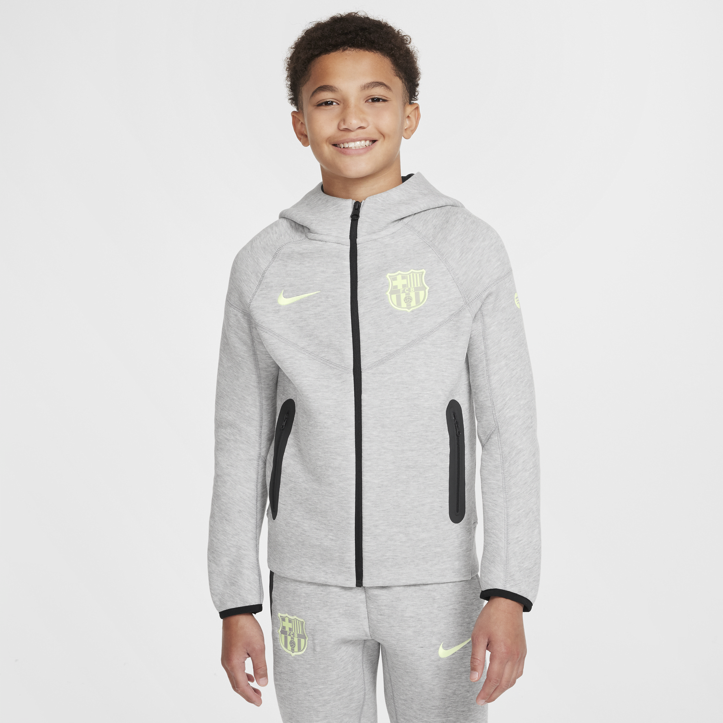 Nike FC Barcelona Tech Fleece  voetbalhoodie met rits over de hele lengte voor jongens - Grijs